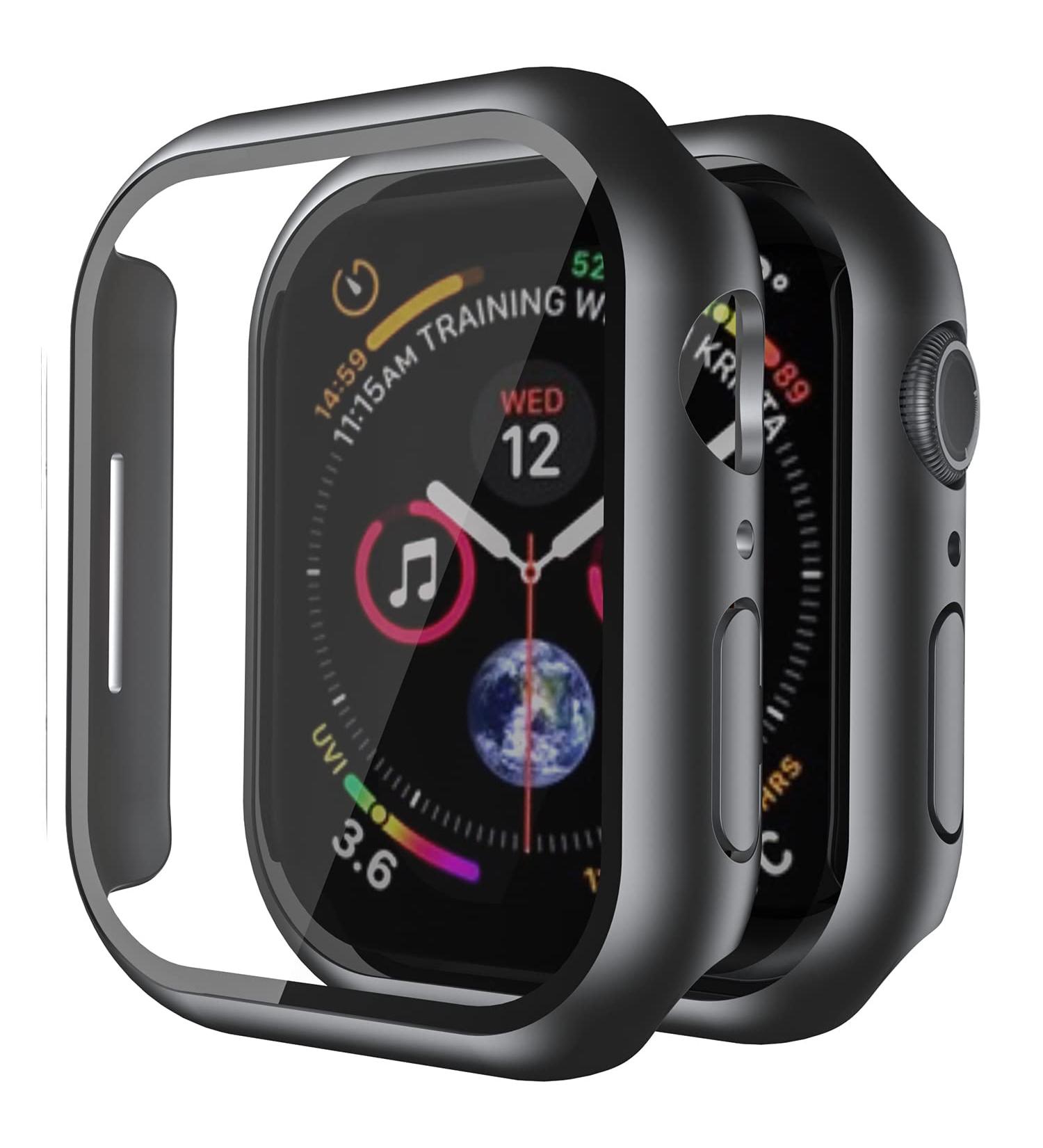2 Pack Smiling Case with Tempered Glass for Apple Watch Series 9/8/7 45mm - Matte Black - Buy Online on SooperMarket.com