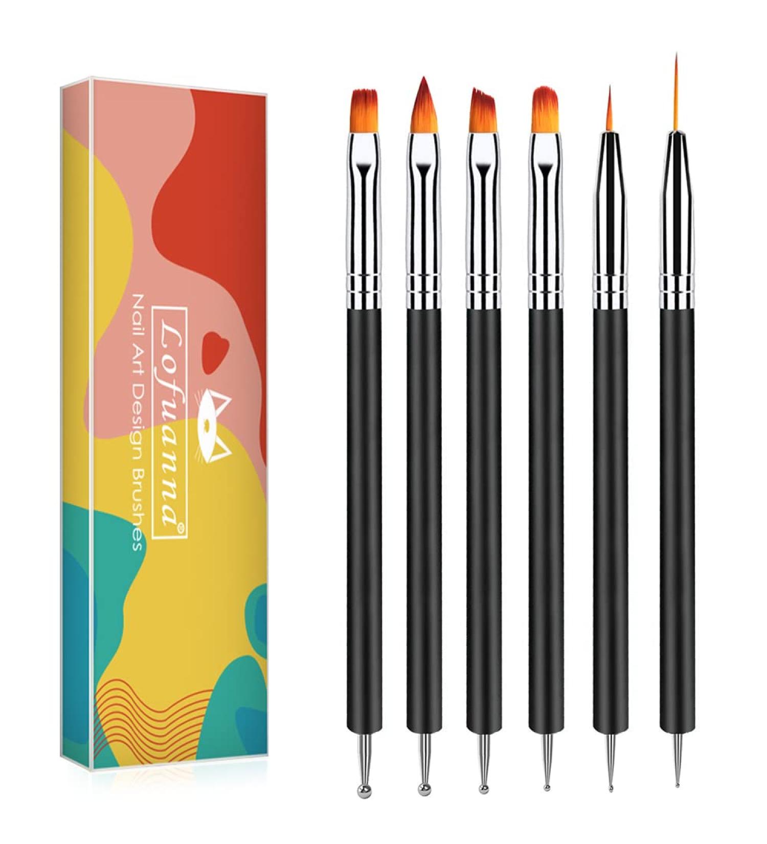 Lofuanna 6-Piece Professional Nail Brush Kit - Double End Nail Art Brushes for Dotting Painting & Gel Polish Designs - Buy Online on SooperMarket.com