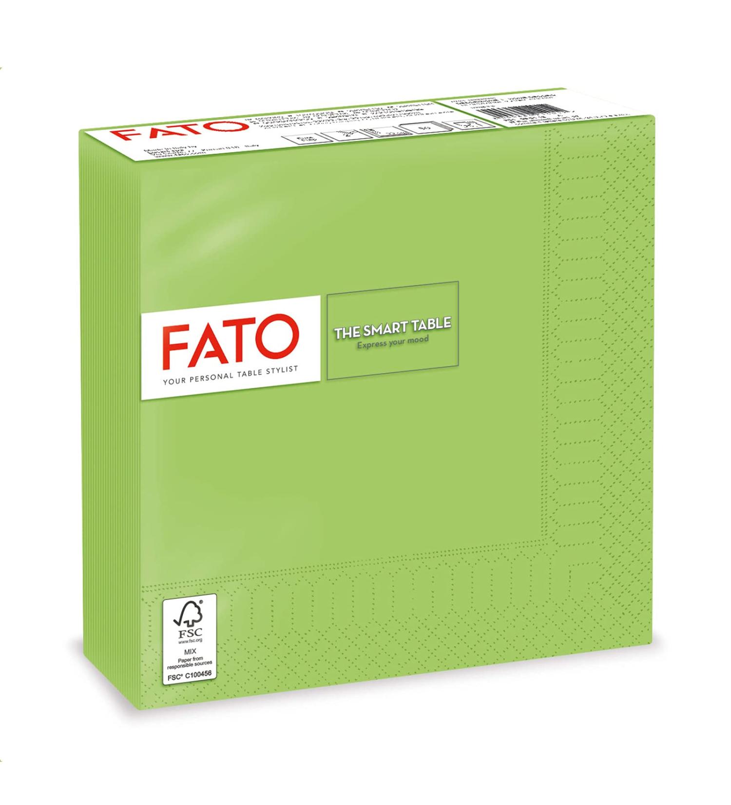 Fato Disposable Napkins 50 Pack - 33x33cm 2-Layer Apple Green - Ideal for Lunch & Buffets - 100% Pure Cellulose FSC Certified - Buy Online on SooperMarket.com