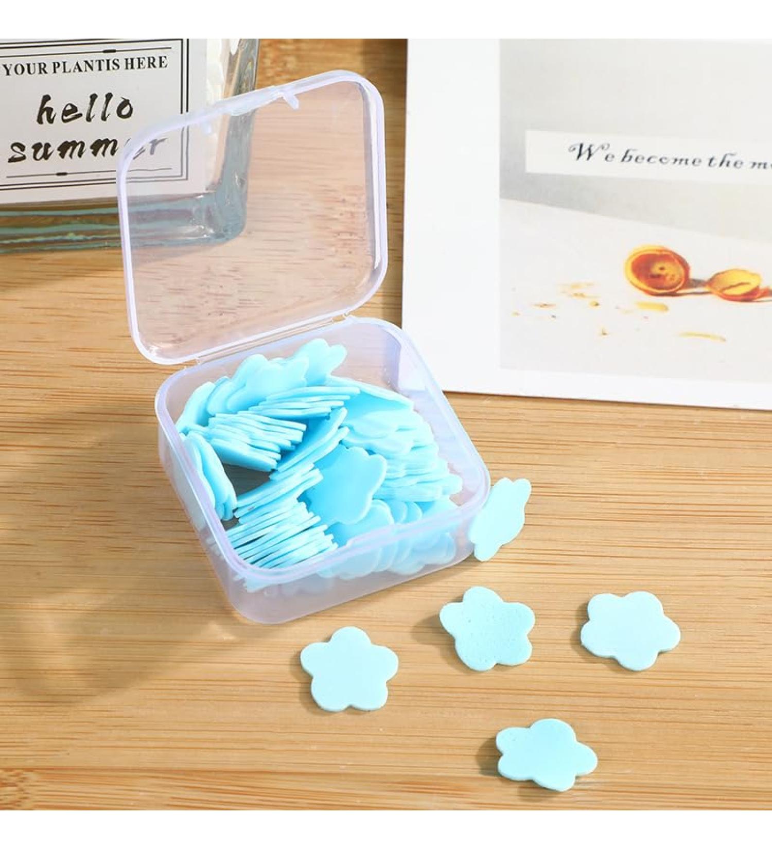 100Pcs Blue Mini Portable Flower Shape Soap Paper Sheets Disposable Travel Hand & Foot Cleanser Flakes | Perfect for On-the-Go Hygiene - Buy Online on SooperMarket.com