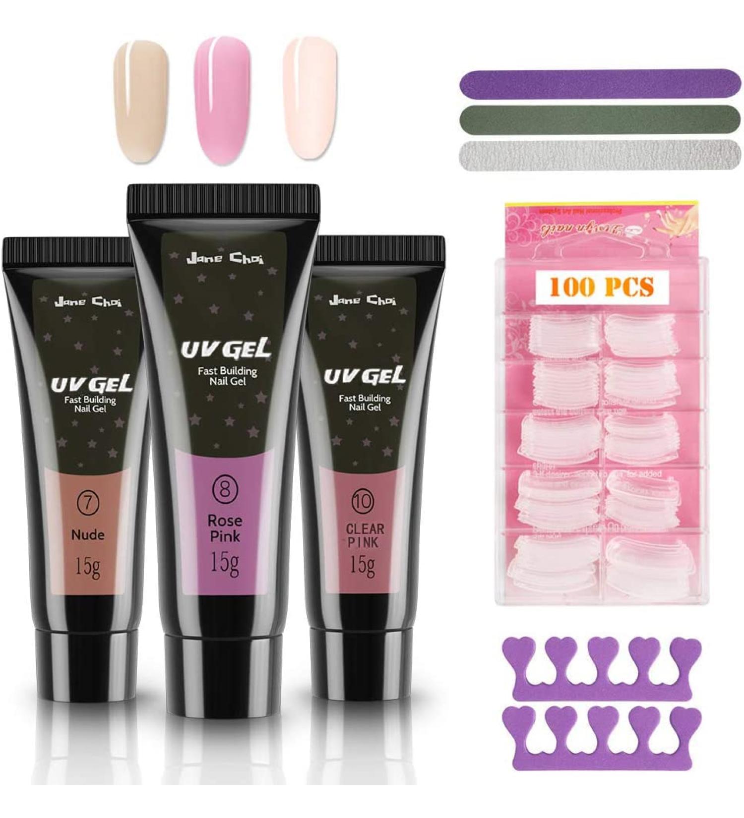 3 Colors UV Gel Nail Extension Builder Gel (Nude Rose Pink Clear Nude) Nude Rose Pink Nude Clear