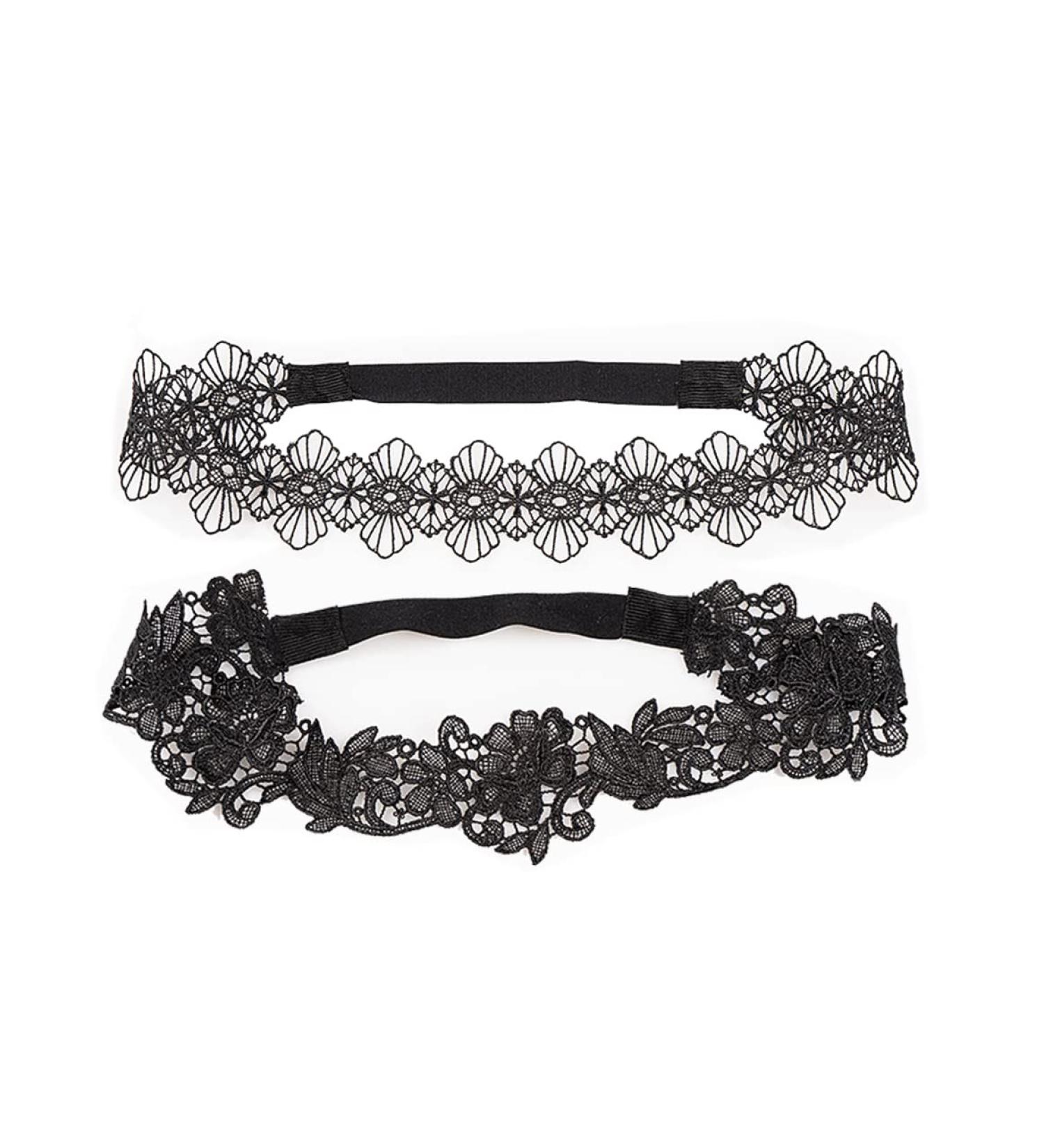 Black Lace Headband Set for Girls with Hollow Lace Embroidery and Flower Detail - BBG14 (2 Pcs-D) - Buy Online on SooperMarket.com