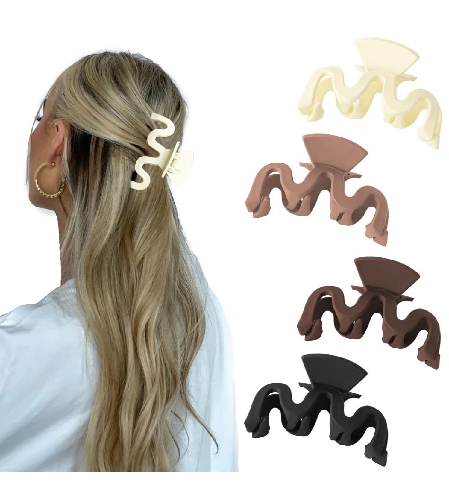 Bmobuo 4PCS Wavy Neutral Hair Clips | Matte Claw Clips for Thick & Thin Hair | Medium Hair Clips for Women - Hair Accessories - Buy Online on SooperMarket.com