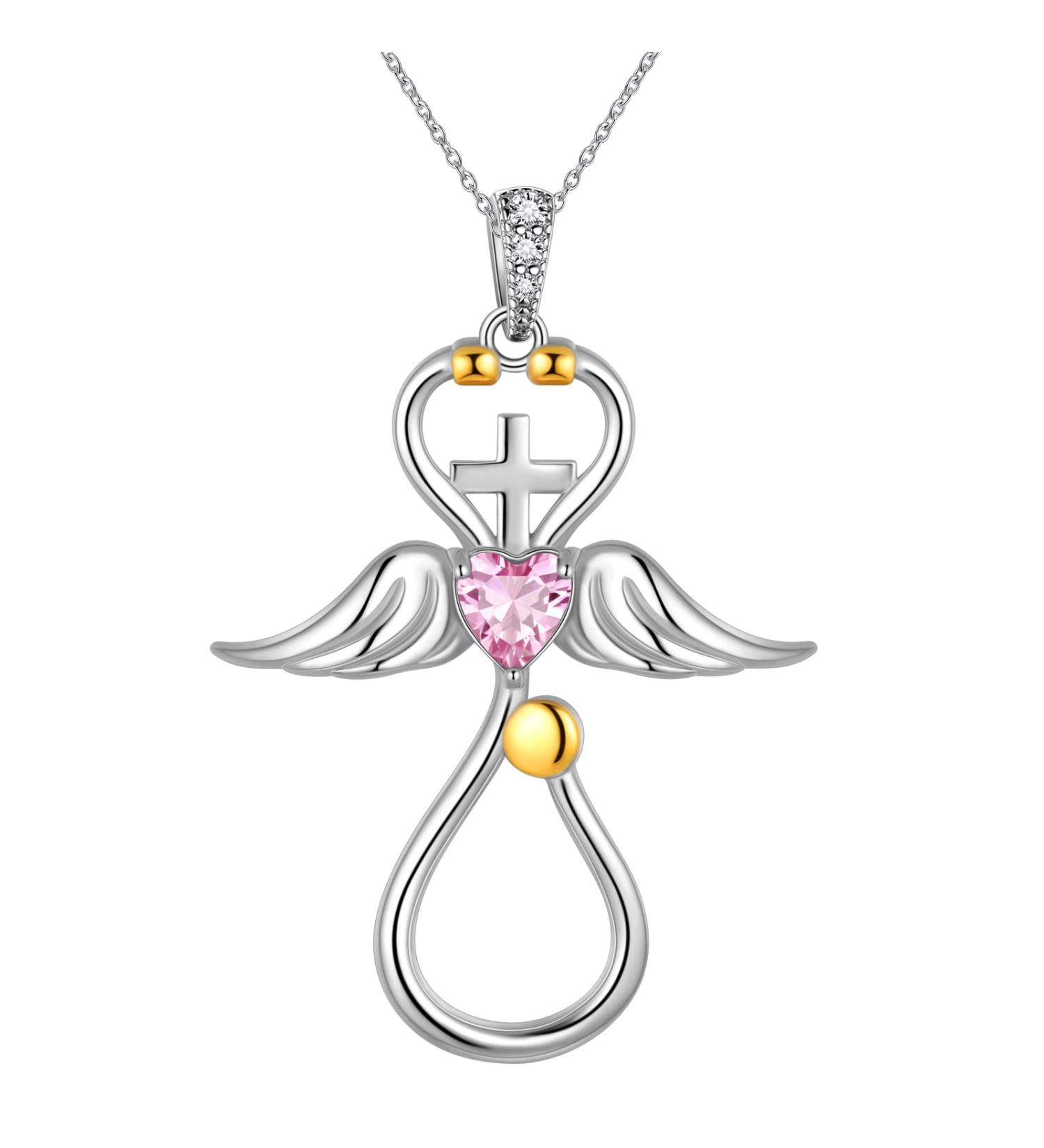 Cute Cat Necklace with Sparkling Zirconia Crystal Birthstone Pendant Necklace for Girls Womens White Gold Over 925 Sterling Silver Animal Necklace Birthstone Jewelry Sweet Present Girlfriend Sisters G Pink Pendant - Buy Online on SooperMarket.com