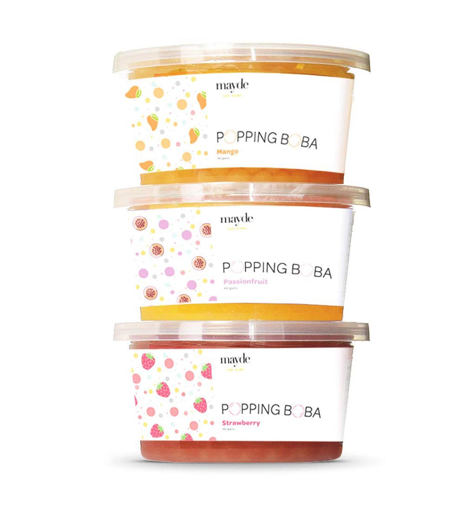 Mayde Bursting Popping Boba Pearls Party Kit - Strawberry, Mango, Passion Fruit (490g, 3 Pack) - Buy Online on SooperMarket.com
