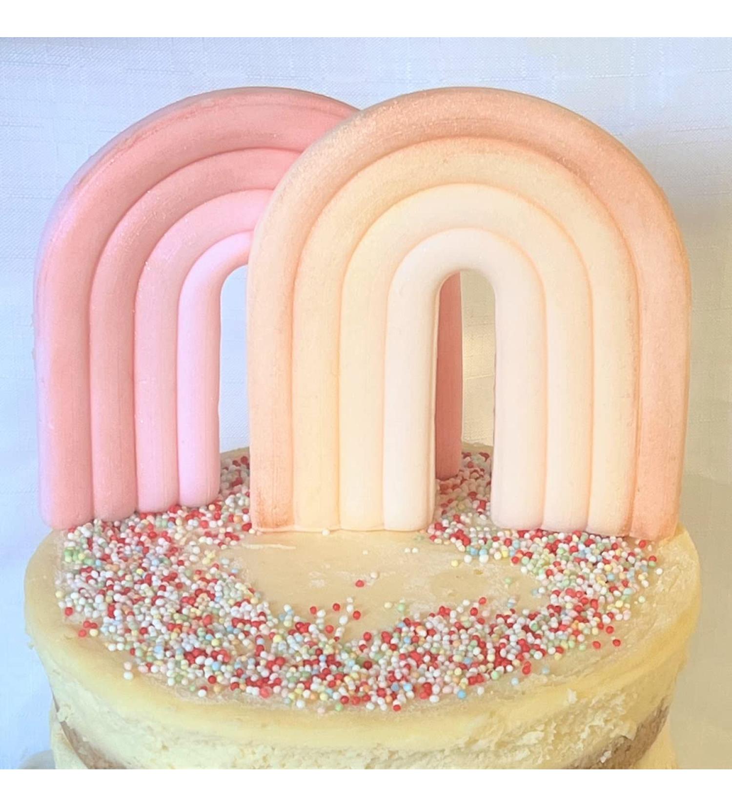 Two RainBow Cake Topper100% Fondant Edible birthday Decoration For Girl