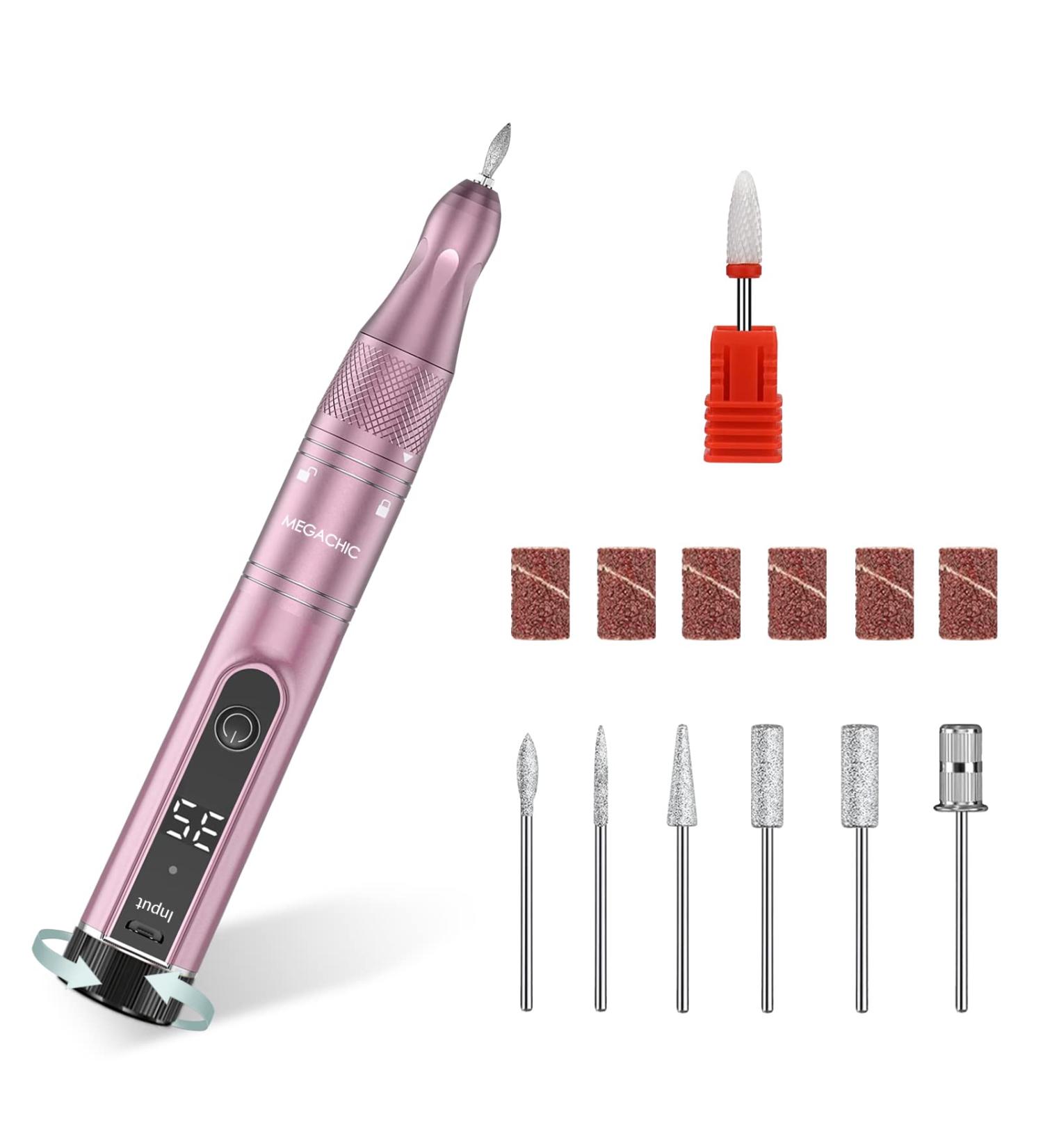 MEGACHIC 35000RPM Cordless Electric Nail Drill for Professional Manicure Pedicure - Rechargeable Efile with Drill Bits & Sanding Bands - Ideal for Acrylic Gel Nails at Home & Salon - Buy Online on SooperMarket.com