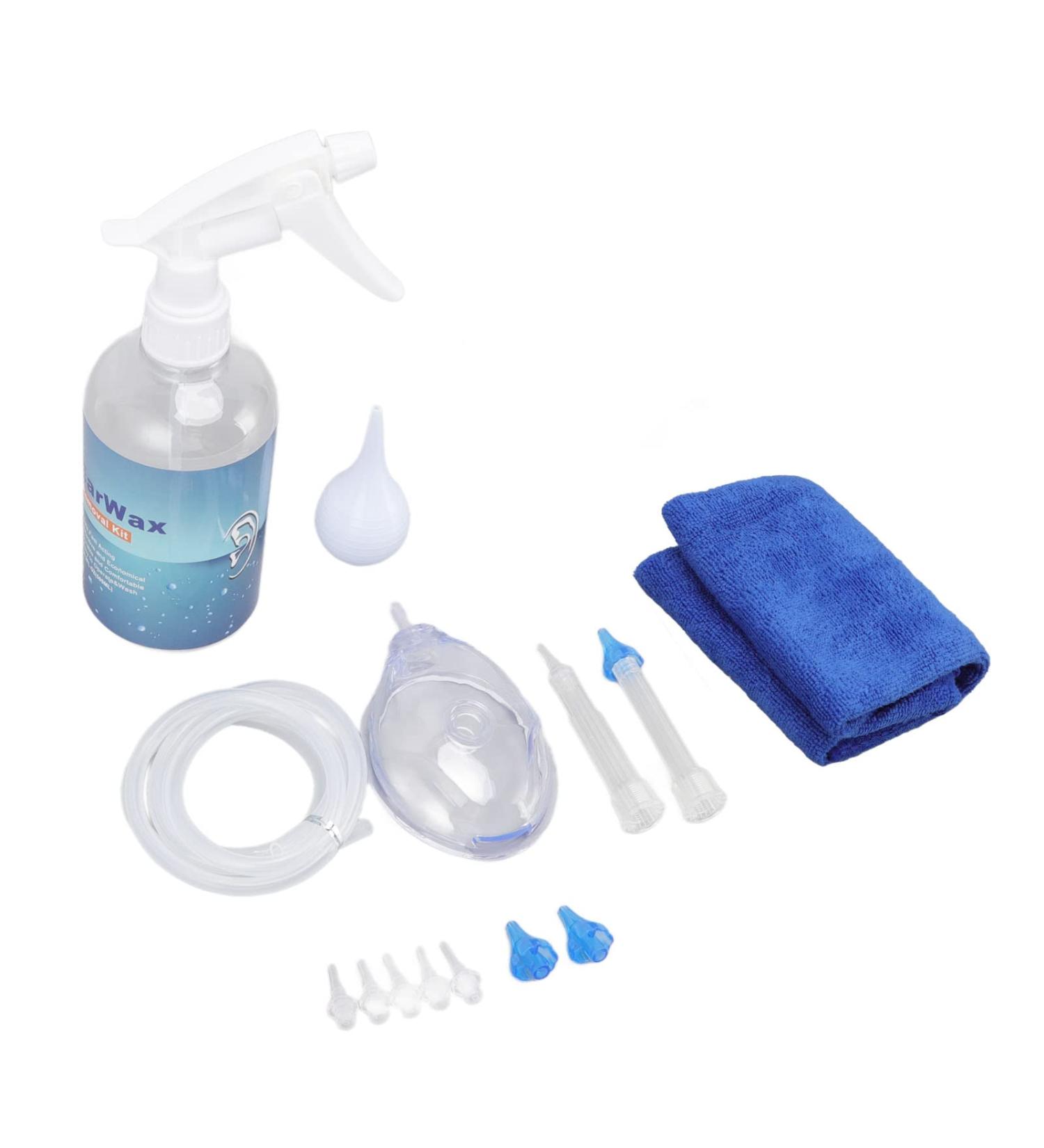 Ear Washer Bottle System with 6 Transparent Tips - 500ml Safe Ear Cleaning Kit for Adults | Includes Silicone Tube and Ear Muff for Home Use - Buy Online on SooperMarket.com
