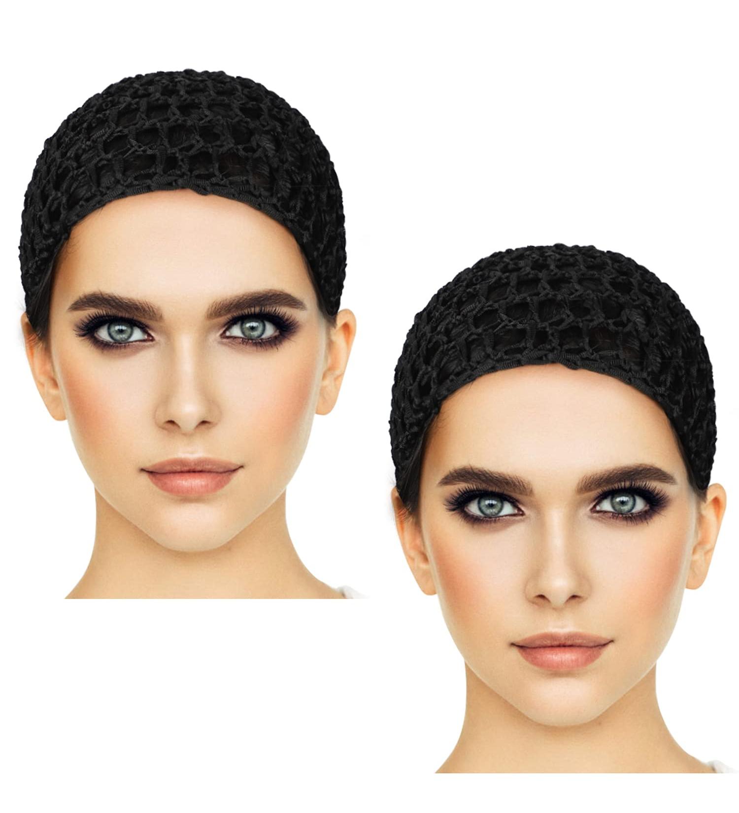 Etercycle 2-Piece Black Mesh Crochet Hair Net Snoods - Soft Rayon Knit Crochet Hair Cover for Women - Buy Online on SooperMarket.com