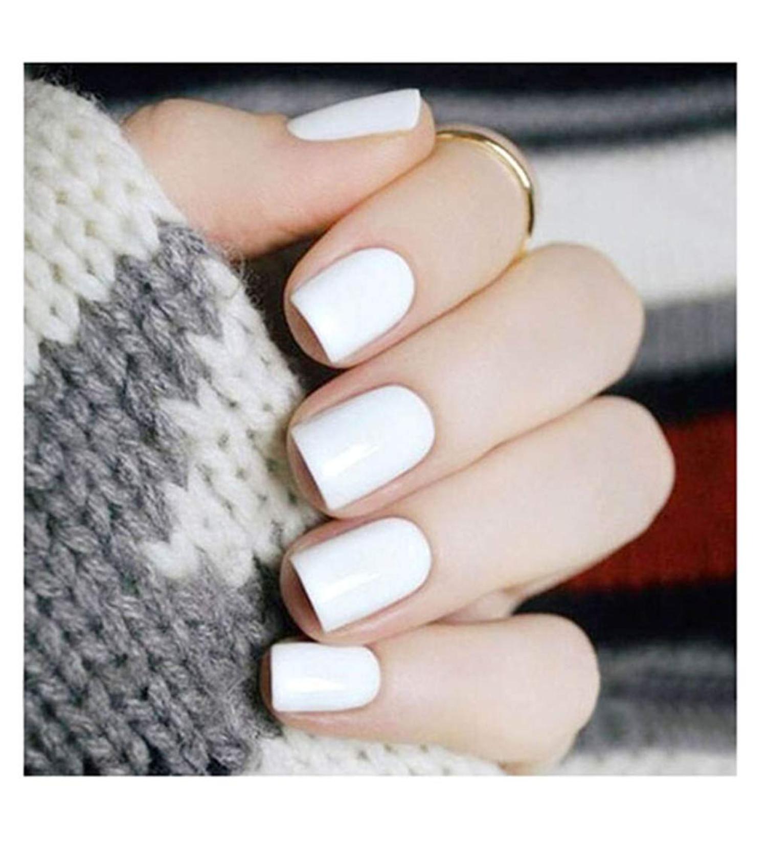 Yalice White Press on Nail Square Short Fake Nails - 24Pcs Full Cover Glossy Stick on Nails for Prom, Wedding - Acrylic False Nails for Women and Girls - Buy Online on SooperMarket.com