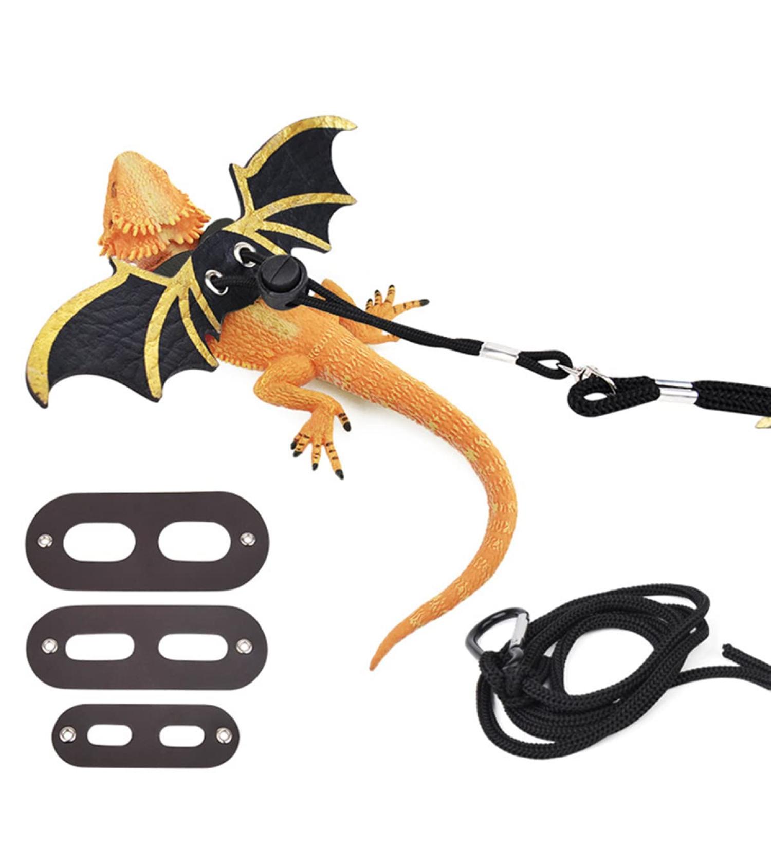 1 Set Adjustable Lizard Leash Bearded Dragon Harness Reptile Leather Harness Bearded Dragon Rope Reptile Leather Rope with Bat Wings for Lizard Amphibians Chameleons Small Pet Animals - Buy Online on SooperMarket.com