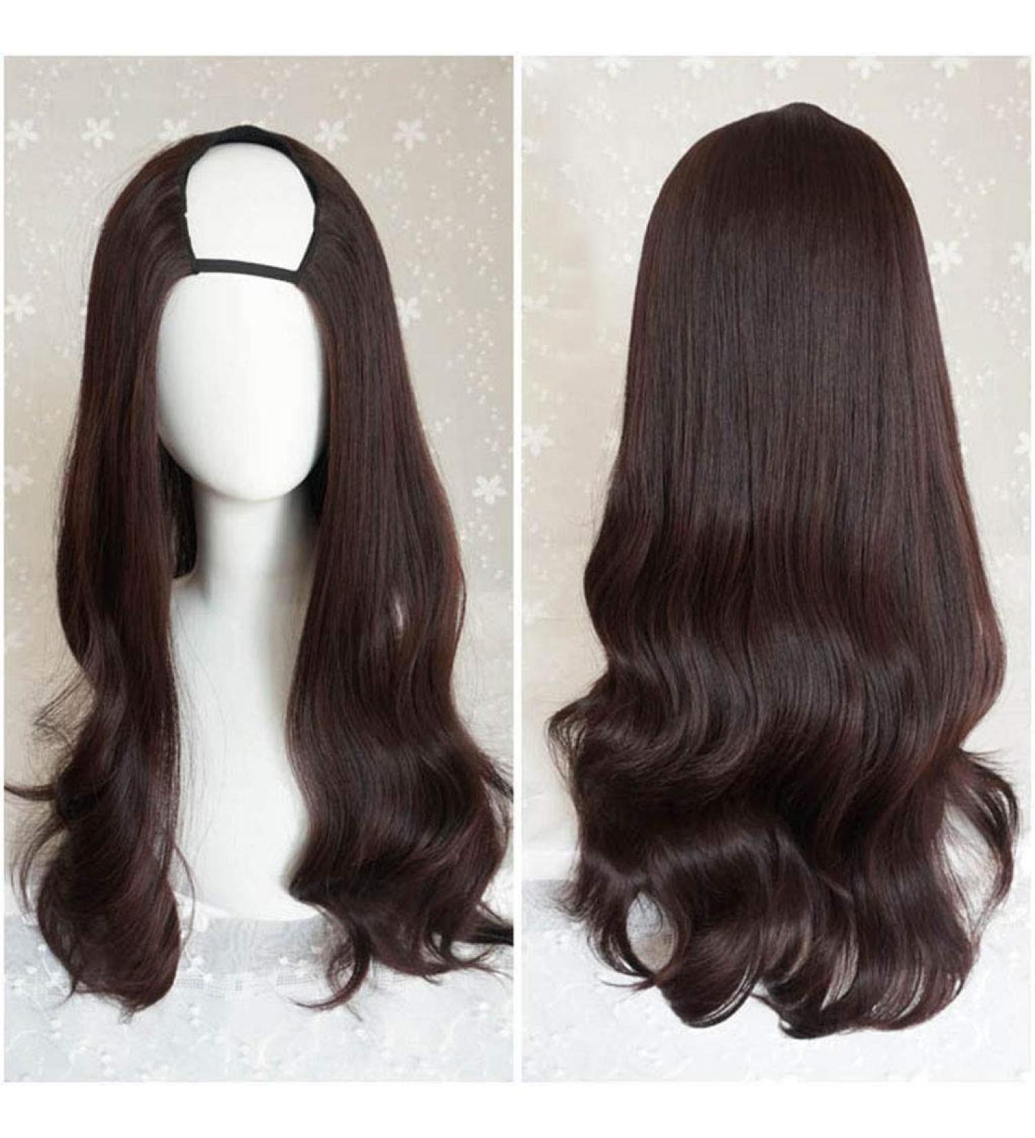 GJBXP Harajuku Fashion Long Wavy Curly U-Shaped Wig - 28 Heat Resistant Ombre Mixed Dark Roots Synthetic Hair for Girls - Buy Online on SooperMarket.com