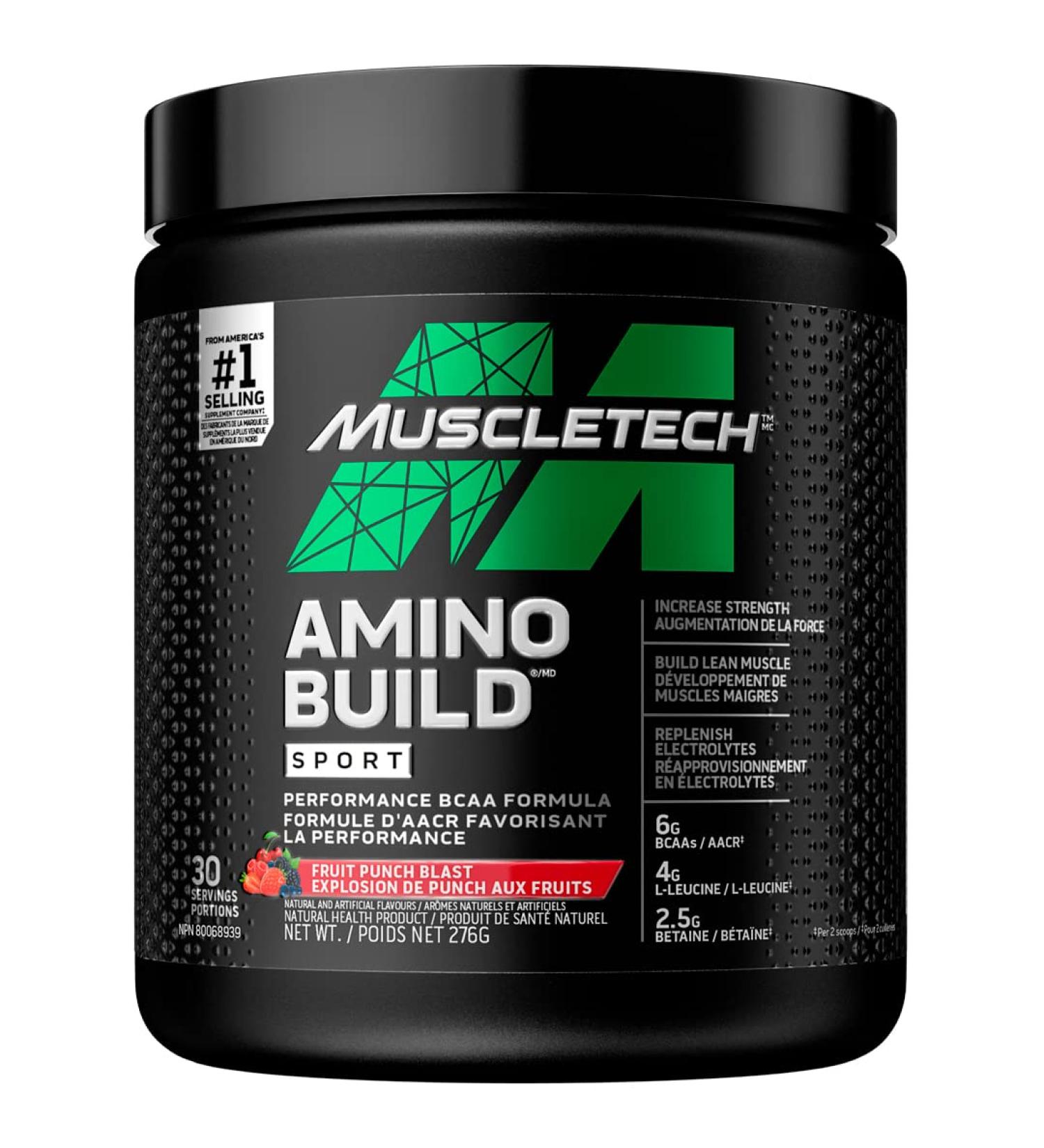 MuscleTech Post Workout BCAA Amino Acid MuscleTech Amino Build Sport BCAAs Muscle Builder & Muscle Recovery Powder Featuring L-Leucine & Betaine BCAAs Amino Acids Supplement Fruit Punch Blast (30 Servings) - Buy Online on SooperMarket.com