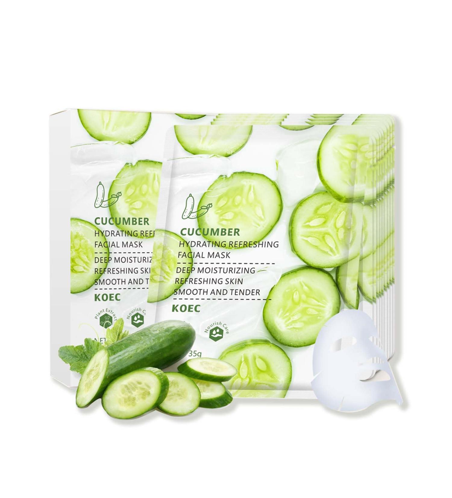Cucumber Face Mask 5pc Hydrating Face Masks Hyaluronic Acid Anti Aging Soothing Brightening Skin Face Sheet Masks Replenish Moisture Skin Brightening Skin Barrier Repair Moisturising Face Mask Green-Cucumber - Buy Online on SooperMarket.com