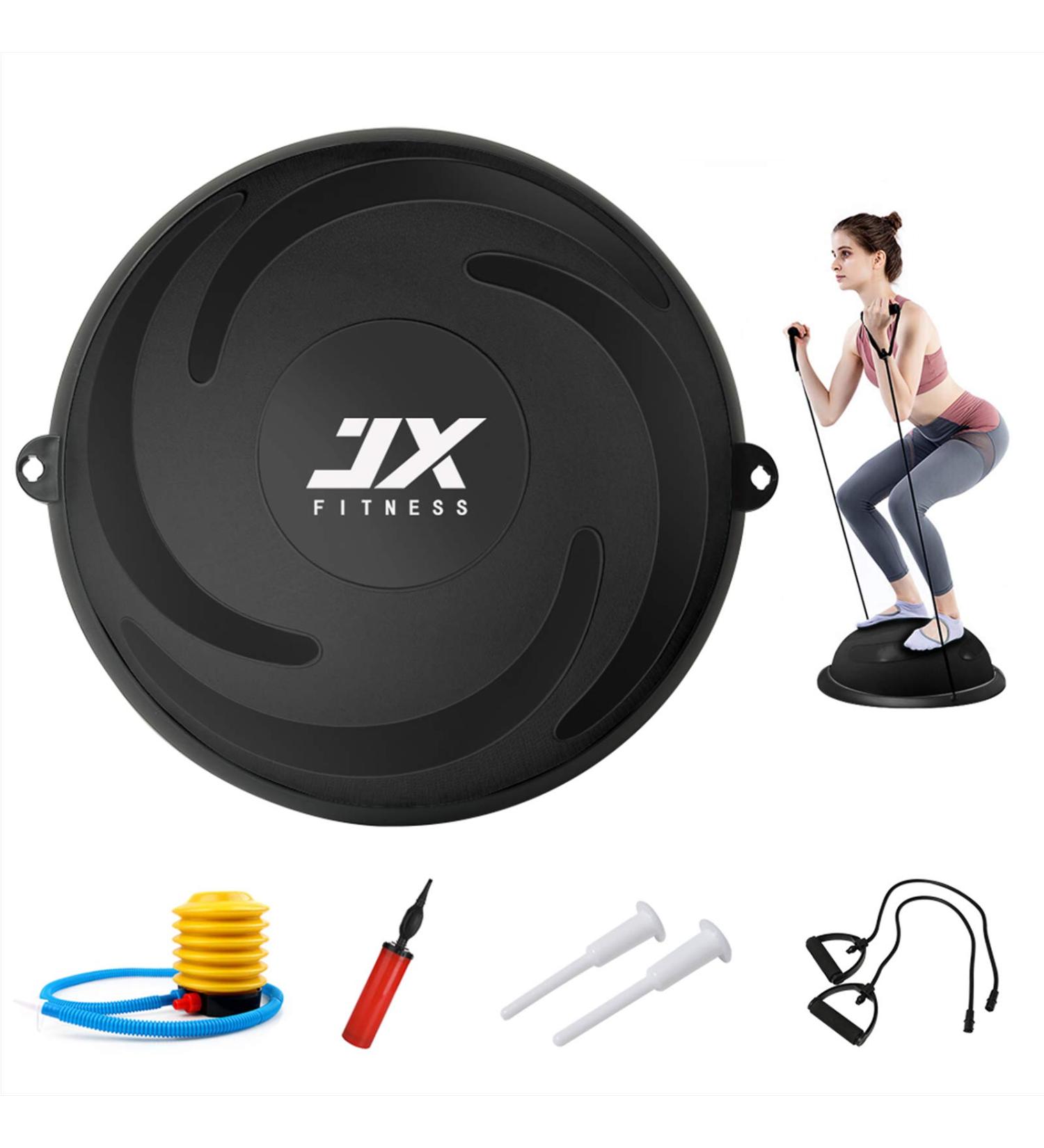 JX FITNESS 58cm Balance Half Ball Trainer with Resistance Bands & Pump - Core Strength Exercise Yoga Stability Ball for Home Gym Workouts - Black - Buy Online on SooperMarket.com