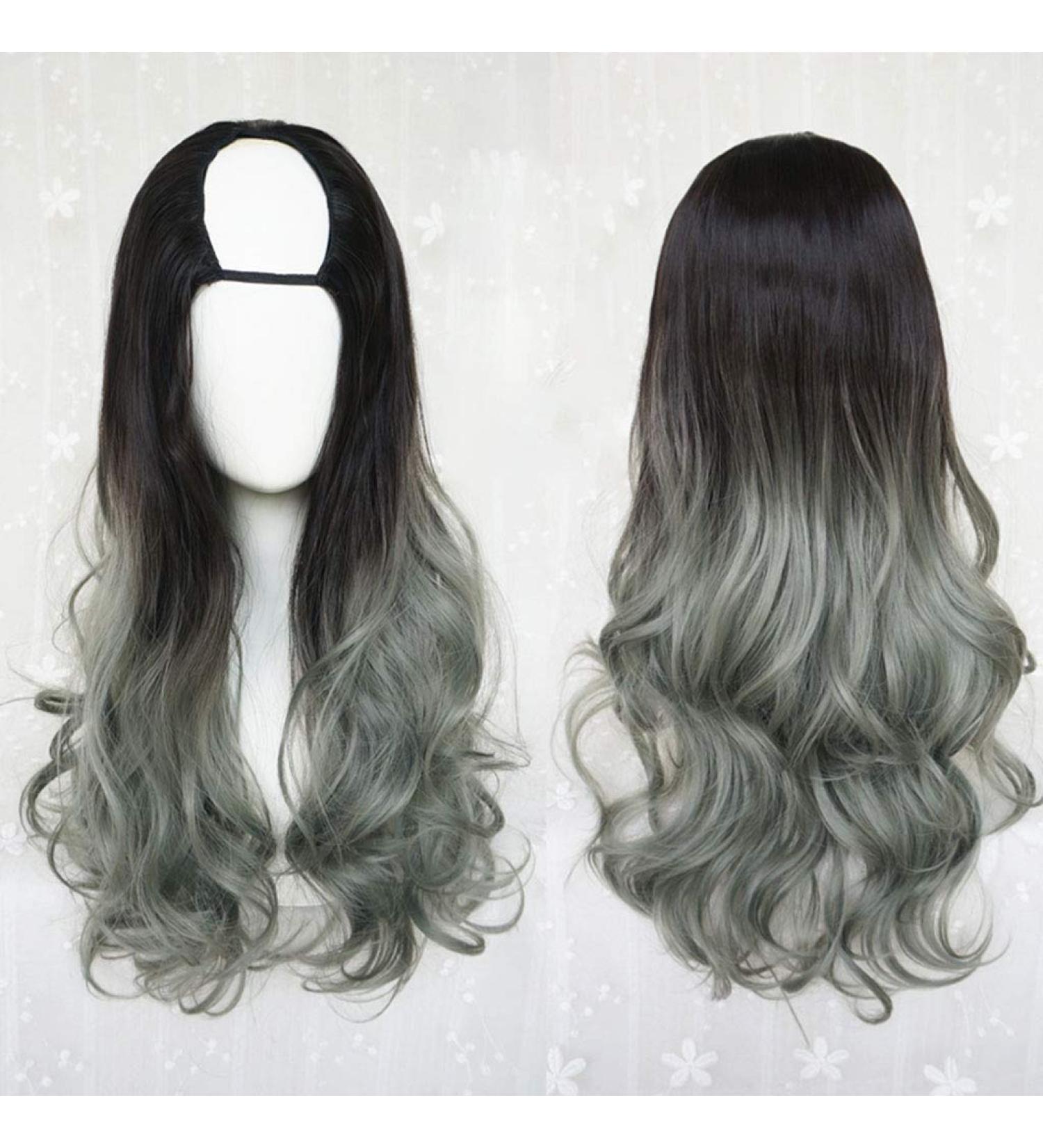 Shop GJBXP Harajuku Fashion Long Wavy Curly U-Shaped Wigs - 28in Heat Resistant Synthetic Hair with Dark Roots | Perfect for Girls - Buy Online on SooperMarket.com