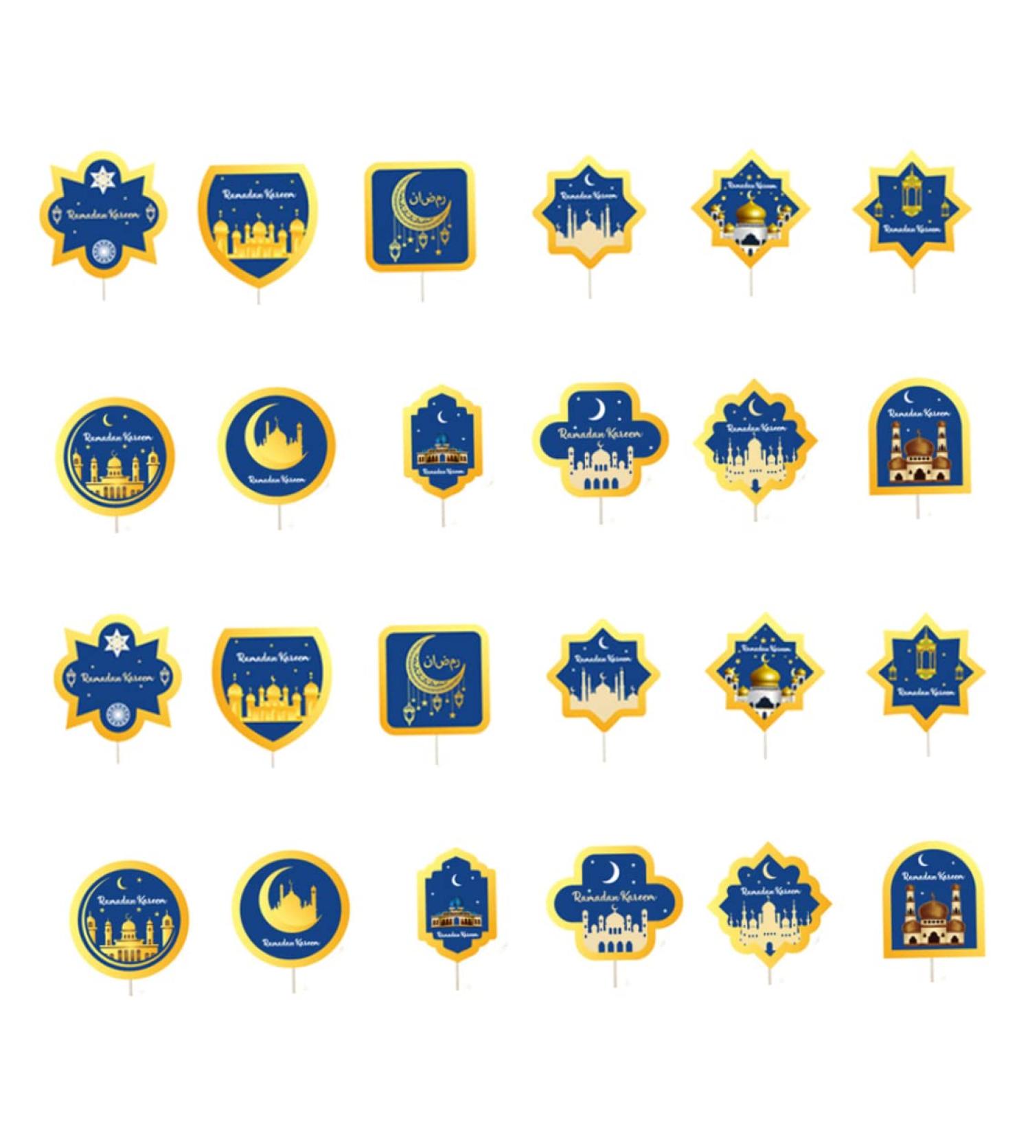 Eid Mubarak Cupcake Topper 24PCS Ramadan Cake Toppers Islamic Muslim Party Decorations for Wedding Home Kitchen - Buy Online on SooperMarket.com