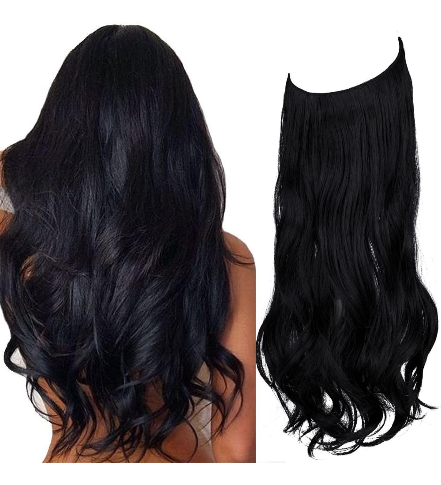 OMGREAT Halo Hair Extension - Invisible Secret Wire Dark Black Curly Wavy Hairpiece 20 inch - Buy Online on SooperMarket.com