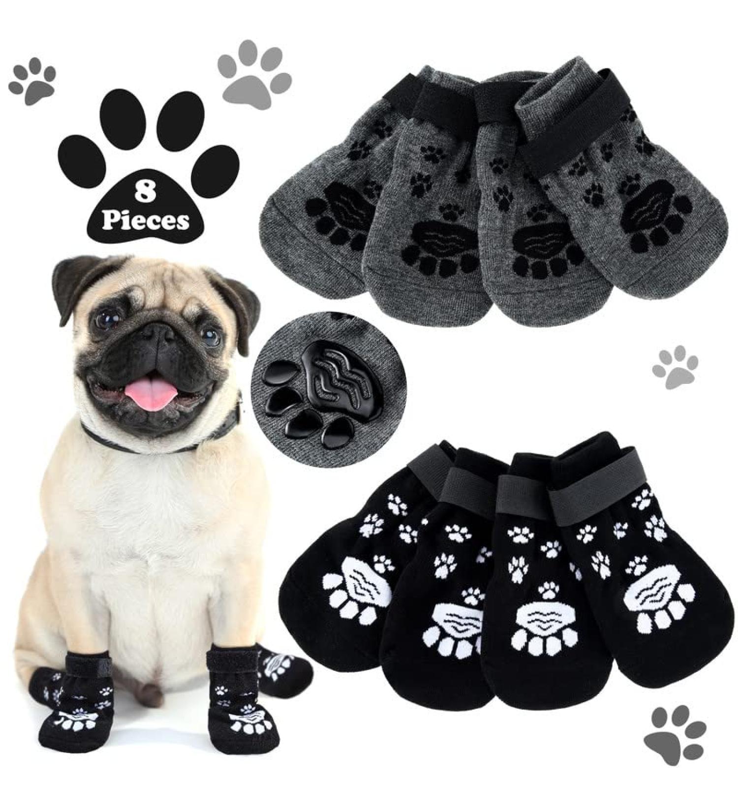Anti Slip Dog Socks with Adjustable Strap for Indoor Traction Control - Black/Gray S (8 Pieces) - Buy Online on SooperMarket.com