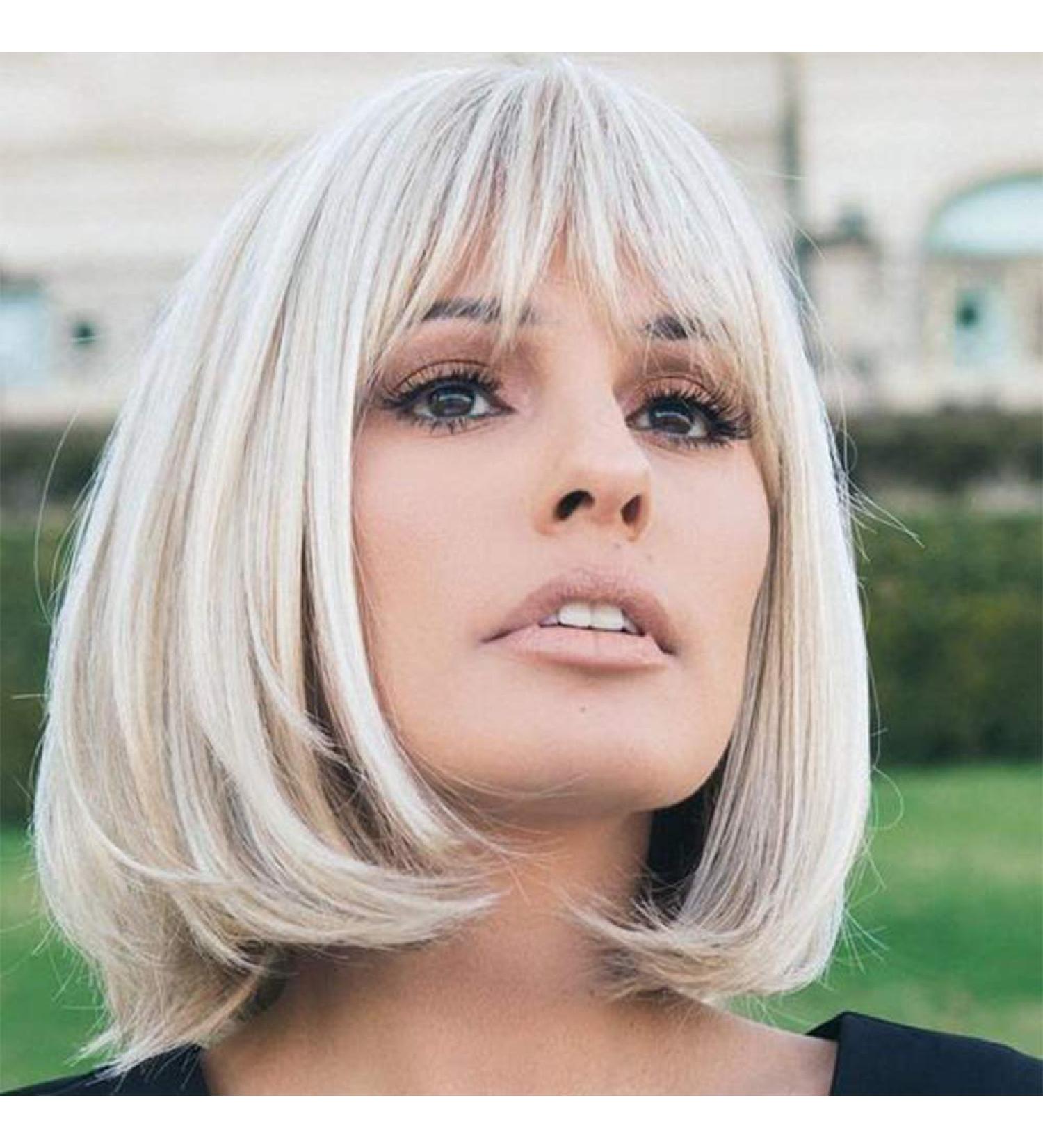 HAIRCUBE Creamy White Short Bob Wig with Bangs - 12 Inch Heat Resistant Synthetic Wig for Women - Buy Online on SooperMarket.com