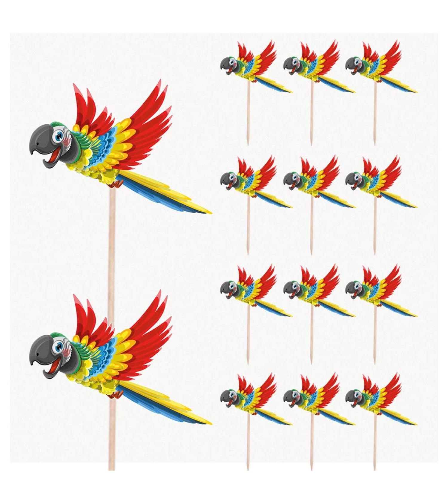 Colorful Parrot Birthday Party Cupcake Picks - 14 Pack Decorations for Tropical Parties - Buy Online on SooperMarket.com