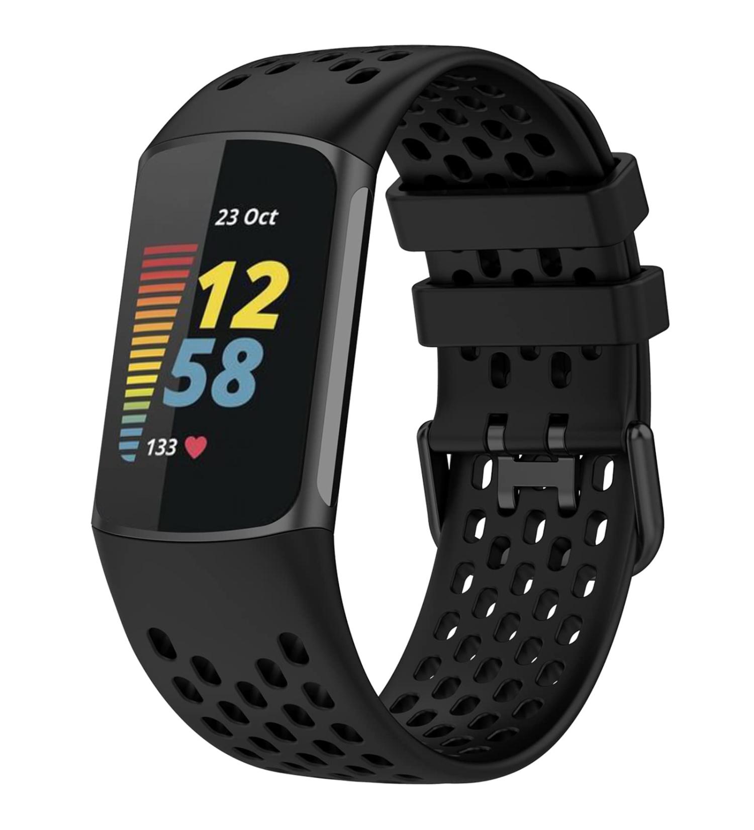 TopPerfekt Adjustable Silicone Sport Band for Fitbit Charge 5 - Breathable Replacement Wristband Bracelet for Men and Women - Black - Buy Online on SooperMarket.com