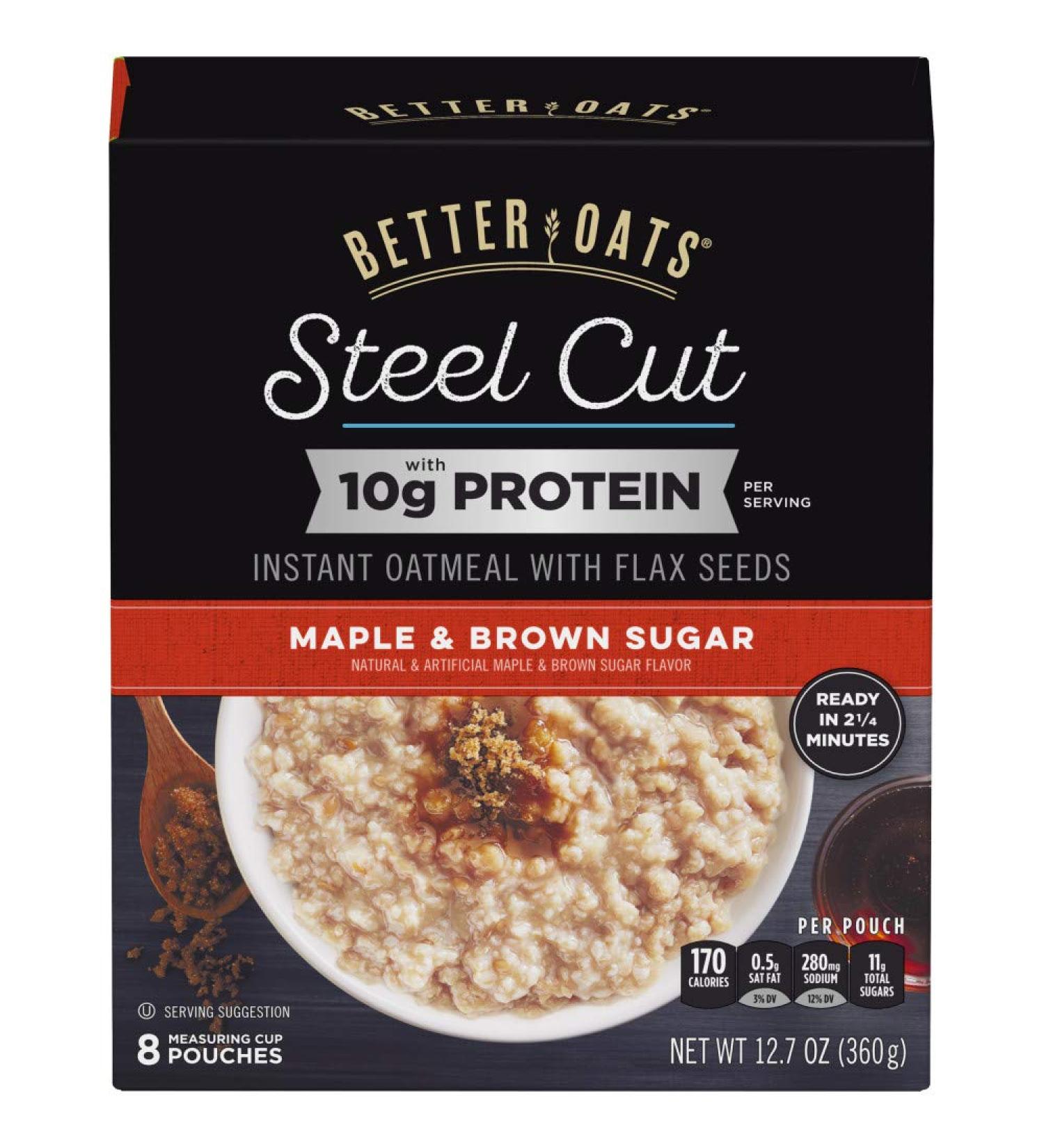 Better Oats Steel Cut Maple & Brown Sugar High Protein Instant Oatmeal 12.7oz (Pack of 6) - Buy Online on SooperMarket.com