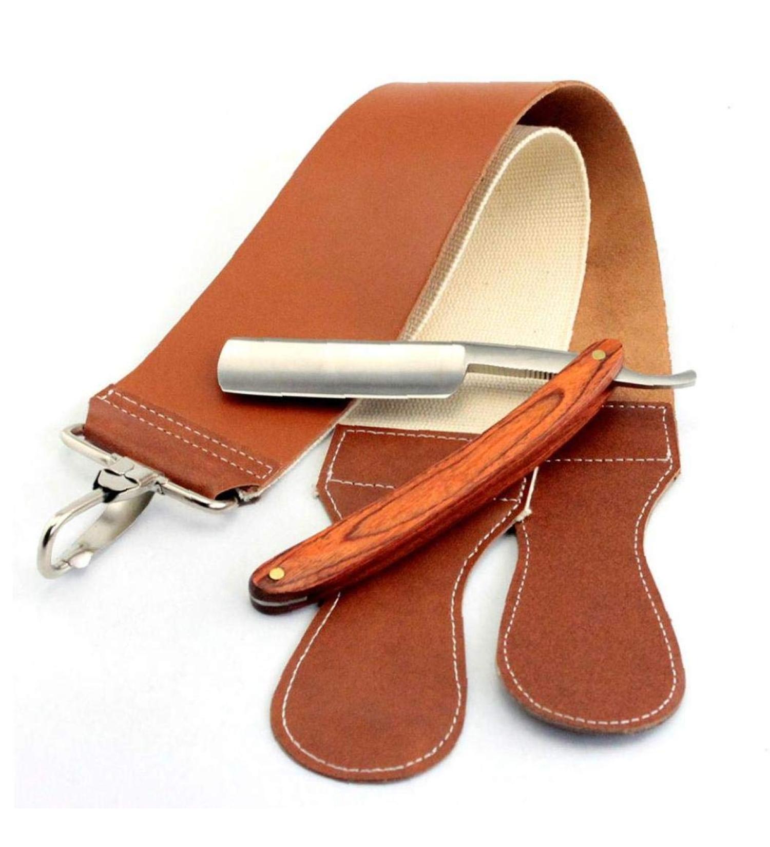 1 pc Double Layer Leather Razor Strop Shaving Sharpener Strap Barber Genuine Leather Straight Razor Sharpening Belt Shaving Accessories - Buy Online on SooperMarket.com