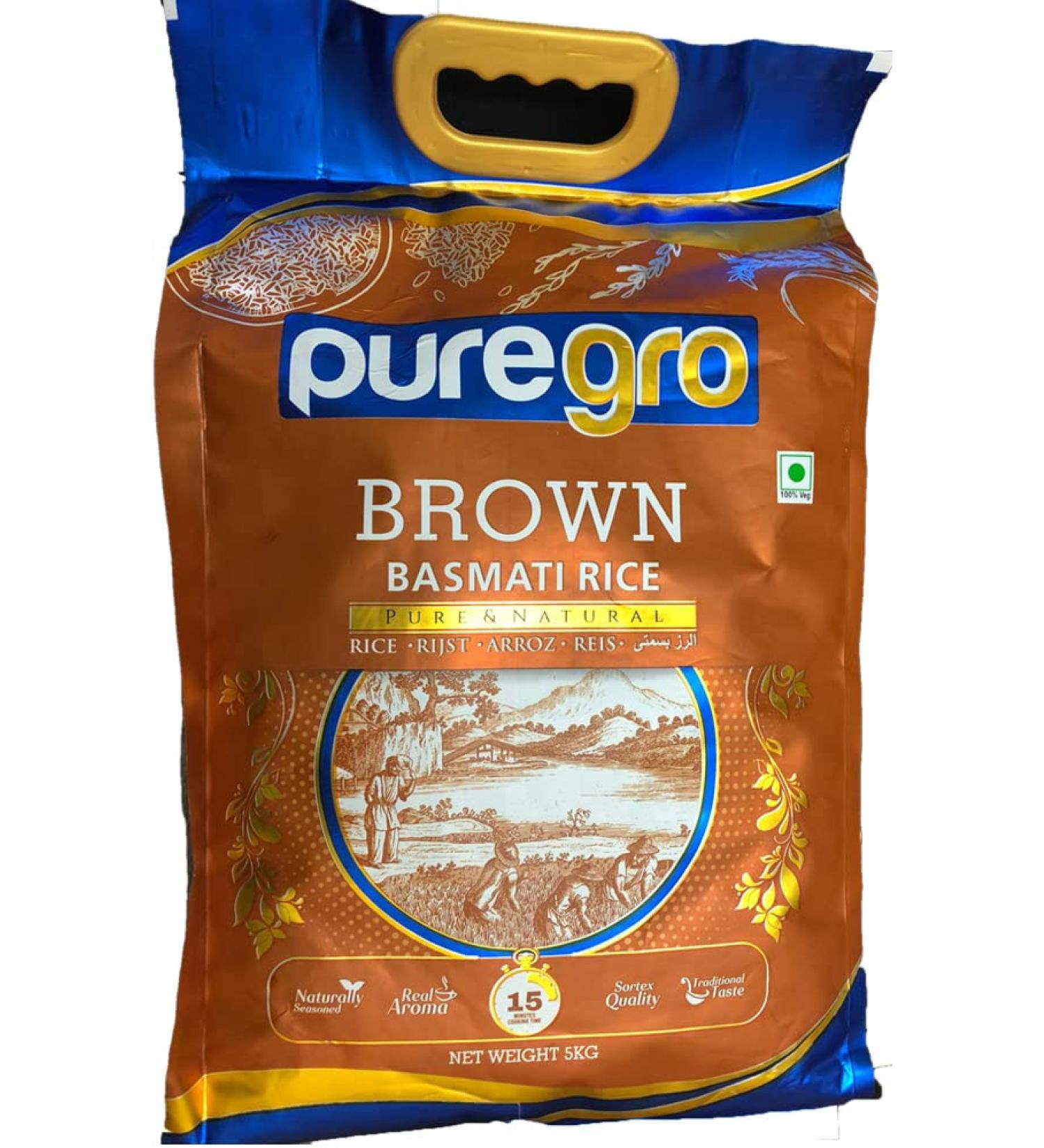 Puregro Brown Basmati Rice 5kg - Natural and Pure | Pack of 1 - Buy Online on SooperMarket.com