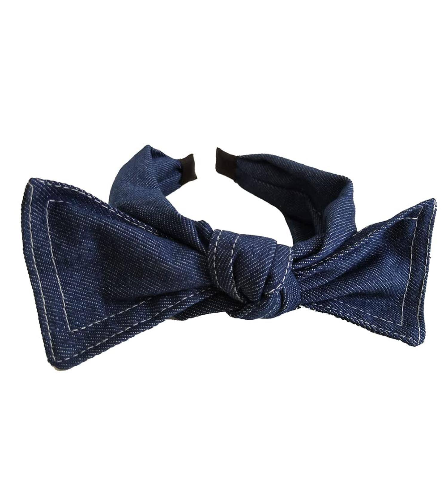 Denim Fabric Bowknot Headband Wide Knotted Hair Band Big Bow Hair Hoop Cute Turban Headband Cross Knot Headwear for Teen Girls Dark Blue - Buy Online on SooperMarket.com