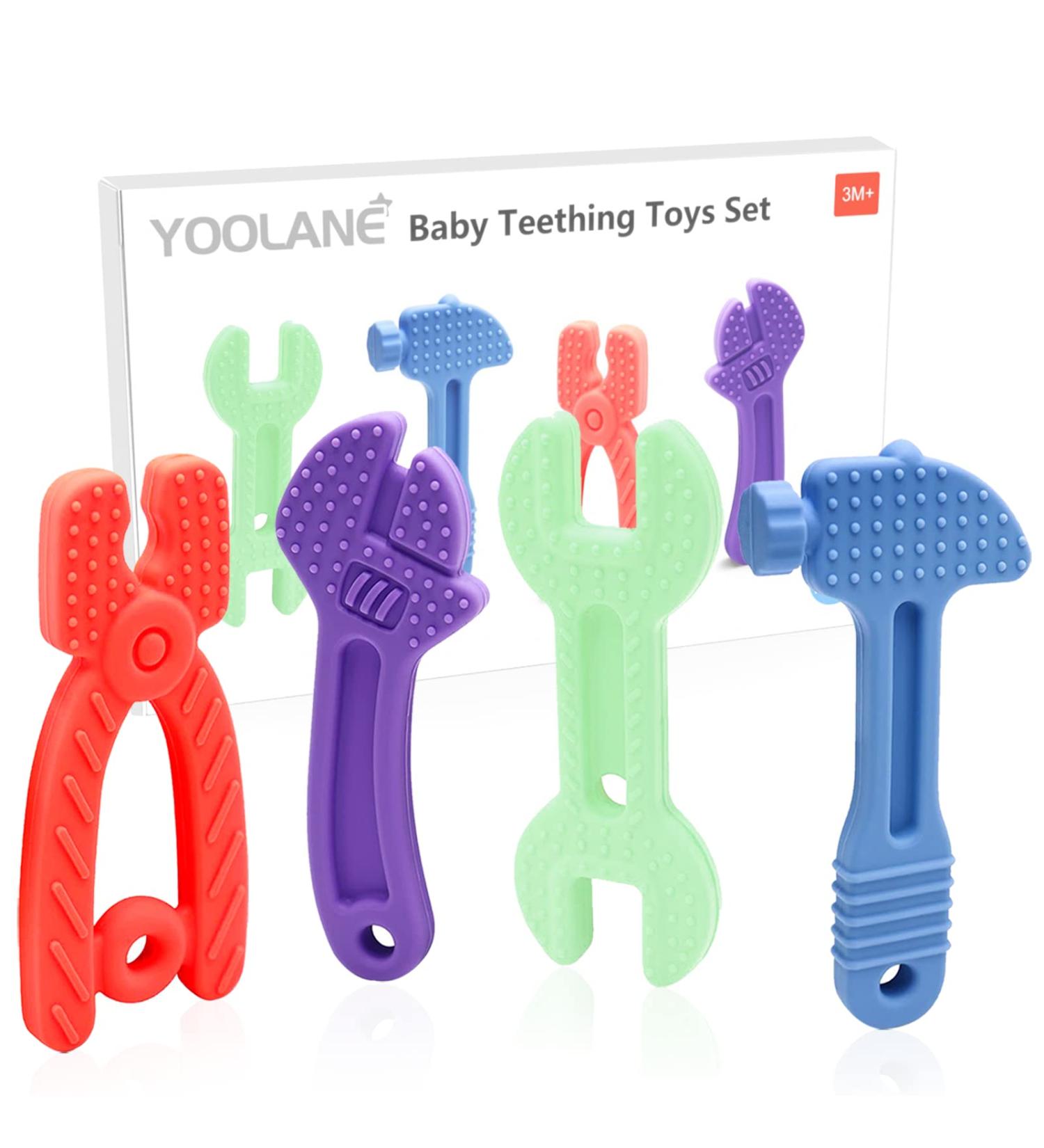 Yoolane Baby Teething Toys 4-Pack - Silicone Tool Teether Toy for Babies 0-6 Months & 6-12 Months | BPA Free, Freezable & Dishwasher Safe | for Toddler Infant Boy and Girl - Buy Online on SooperMarket.com
