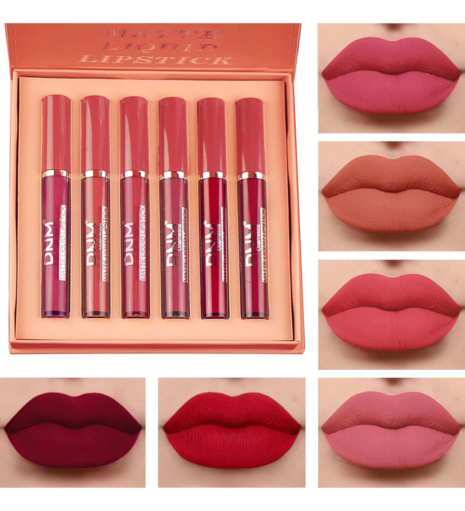 6Pcs Matte Liquid Lipstick Set - Long Lasting Waterproof Dark Red Lip Stain Makeup Kit for Women - Buy Online on SooperMarket.com