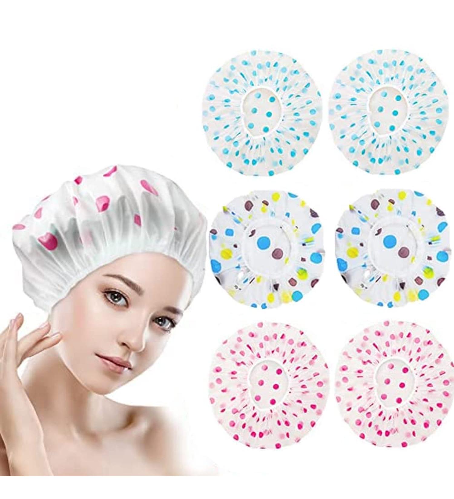 Quesuc 6 Pack Reusable Elastic Shower Caps - Durable Girls Plastic Shower Caps for Women | Ideal for Spa Salon & Home Use - Buy Online on SooperMarket.com