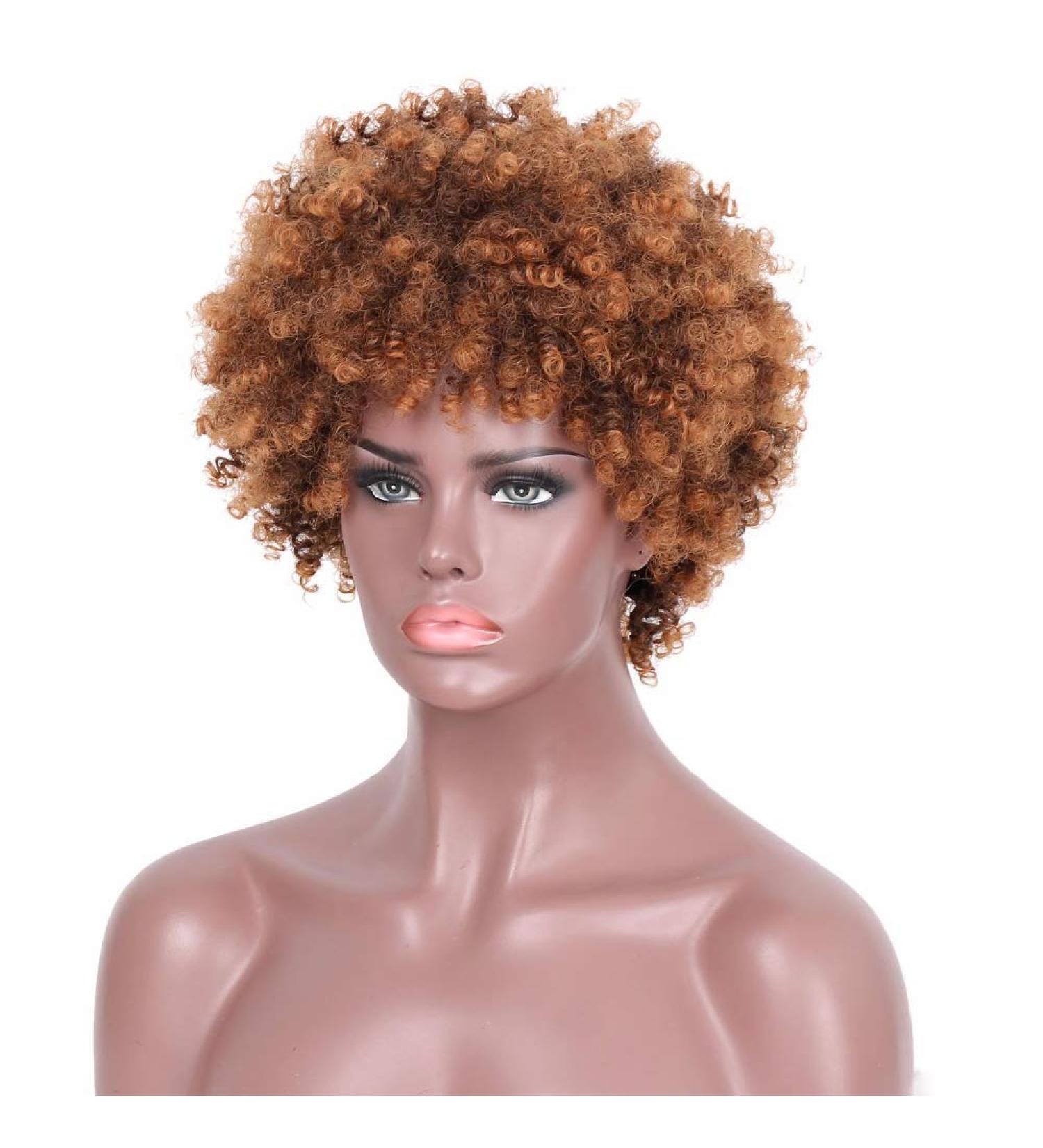 SHIYID Short Blonde Curly Synthetic Wig for Women - Heat Resistant Brown Kindy Curly Hair | Perfect African American Hair Solution - Buy Online on SooperMarket.com