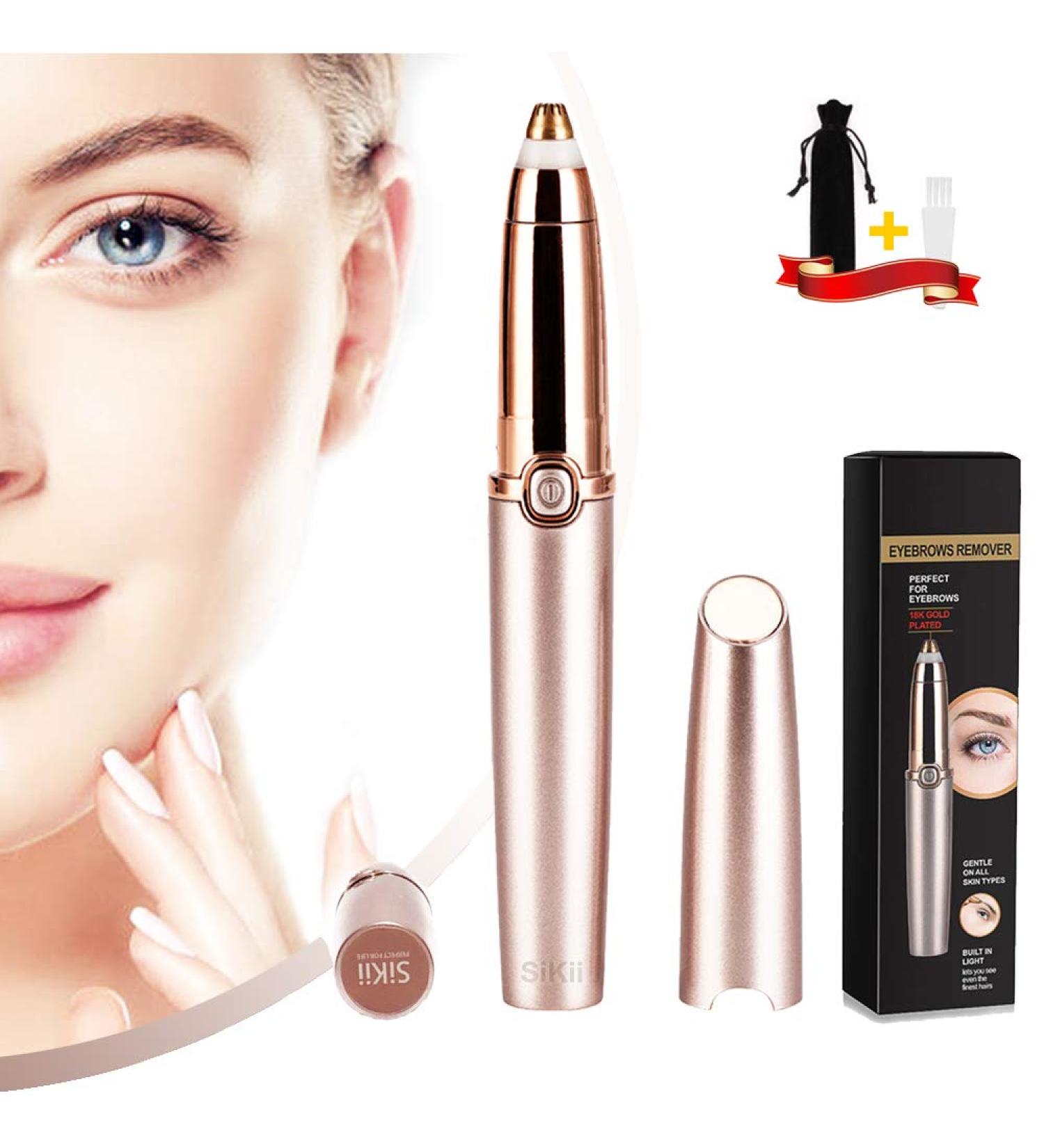 SiKii Eyebrow Hair Remover - Painless Precision Trimmer with LED Light (Rose Gold) | Facial Hair Removal for Women and Men - Buy Online on SooperMarket.com