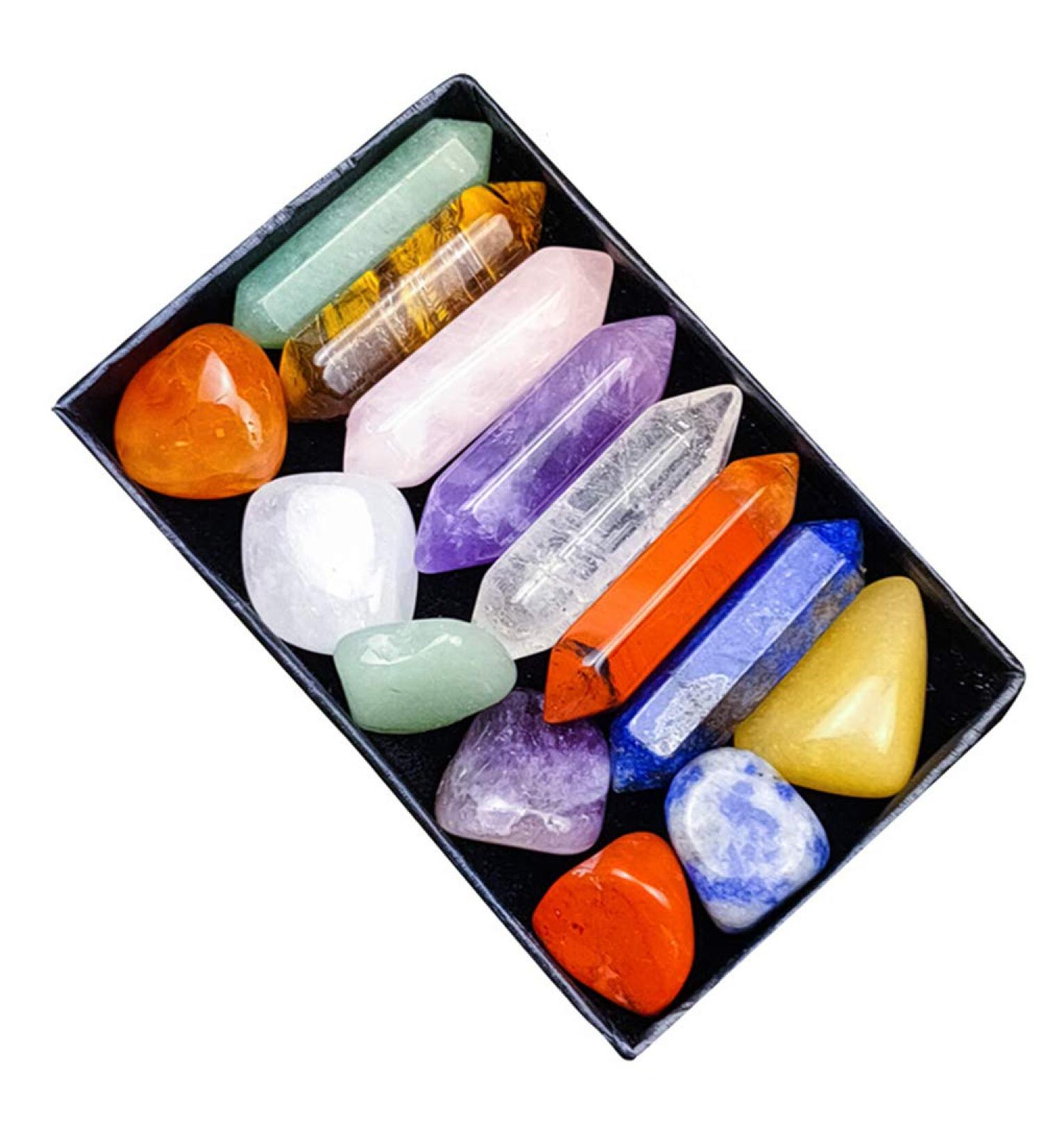 Crystal TOME Set of 14 Pcs Chakra Crystal Point Wands 1.3" Energy Crystal Stones Kit Polished Tumbled Stones Decor-Lapis Lazuli/Amethyst/Clear Quartz/Rose Quartz/Sodalite/Green Aventurine/Red Agate Healing Crystals Set (7+7Pcs) - Buy Online on SooperMarket.com