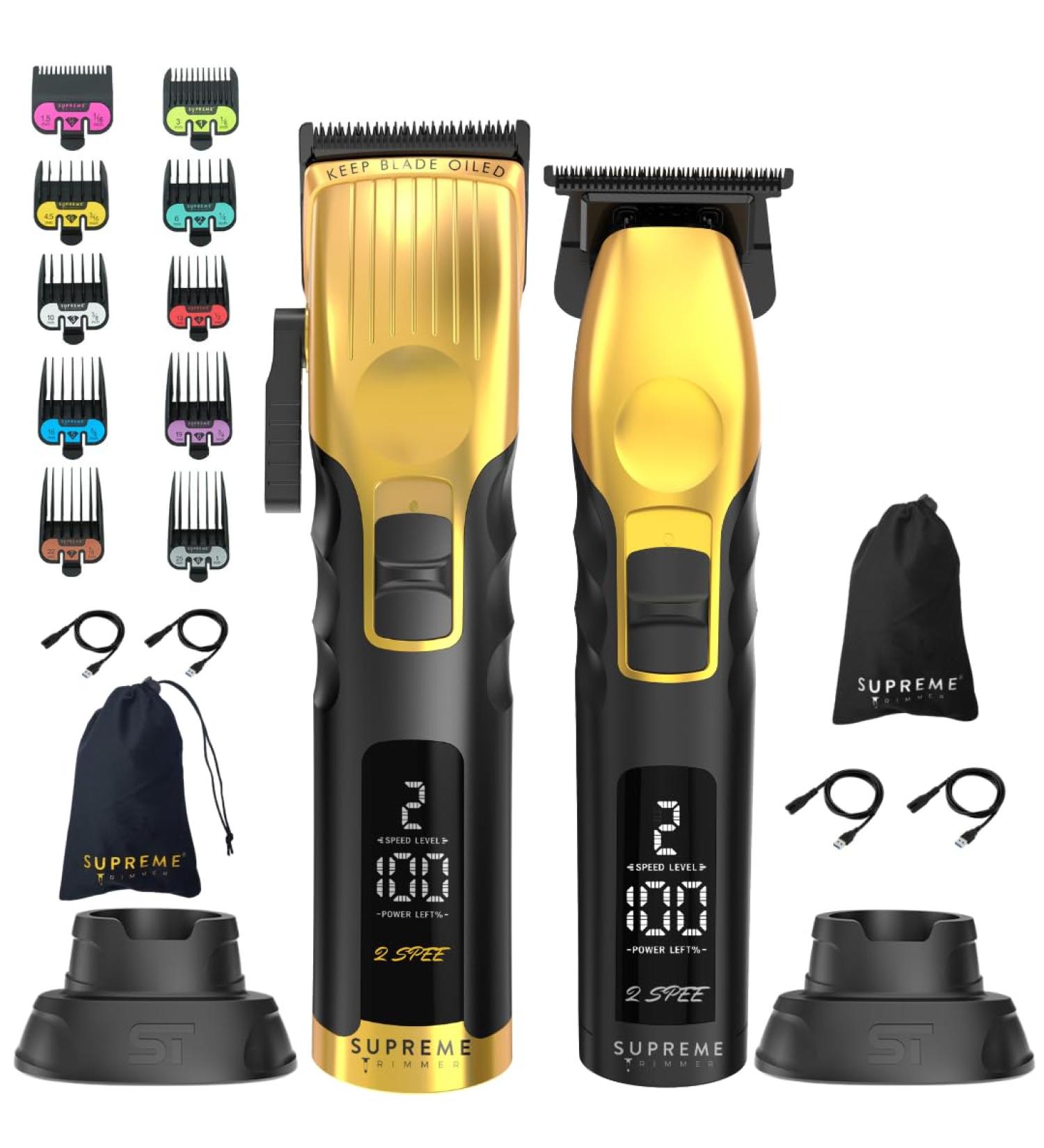 Supreme Trimmer 2-in-1 Beard Trimmer & Hair Clipper Combo | Cordless Professional Barber Tools with LCD Display & Removable Blades | STB280 Gold - Shop Now for Worldwide Shipping - Buy Online on SooperMarket.com