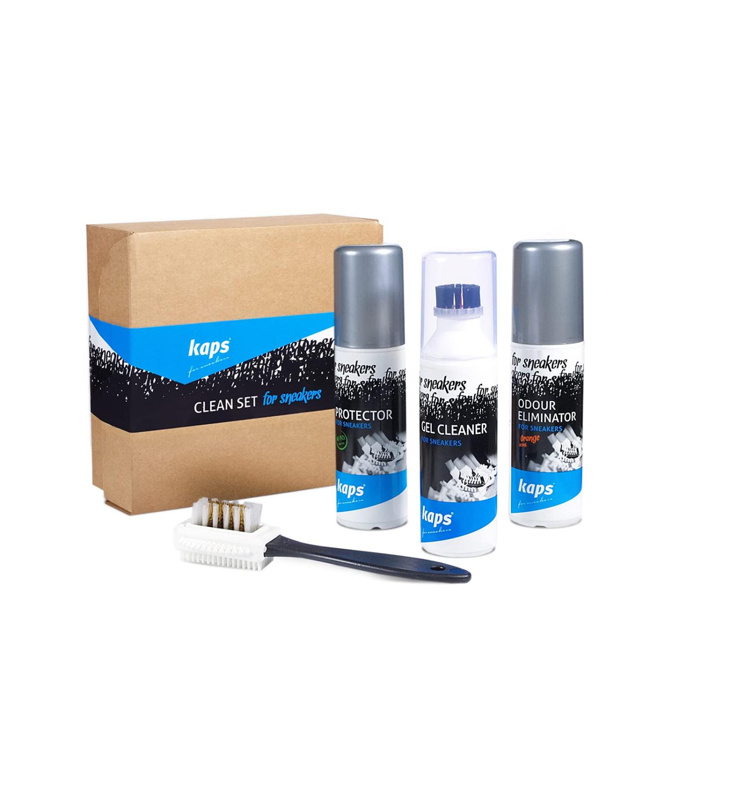 Kaps 4 Sneakers Shoe Care Cleaning Kit - Sneakers Gel Cleaner Water Repellent Protector Spray Odour Eliminator 100 ml Nubuck and Suede Brush Suitable for Trainer Suede Leather and Nubuck Shoes - Buy Online on SooperMarket.com