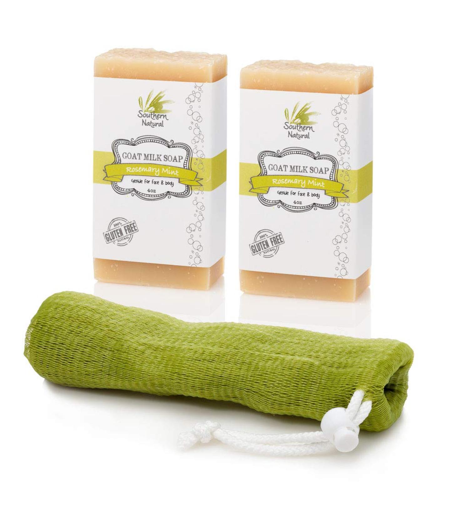 Southern Natural Goat Milk Soap Bar 2 Pack Rosemary Mint | Gentle for Dry Sensitive Skin | Face & Body | 4-4.5 oz with Bonus Soap Sock - Buy Online on SooperMarket.com