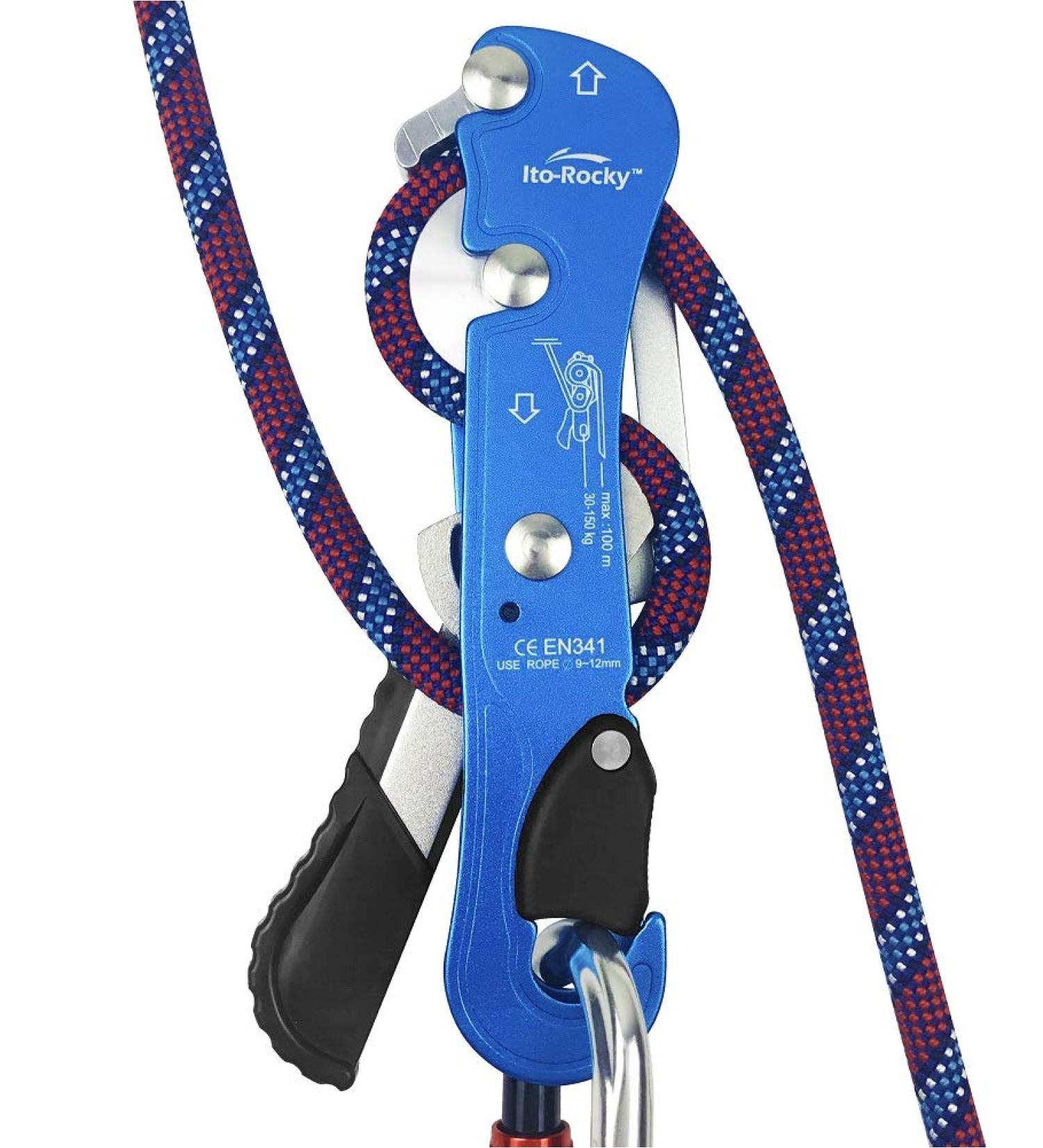 Ito Rocky Climbing Gear Ascender & Rappelling Descender Belay Devices - Blue | For 9-12mm Rope, Rescue & Arborist - Buy Online on SooperMarket.com