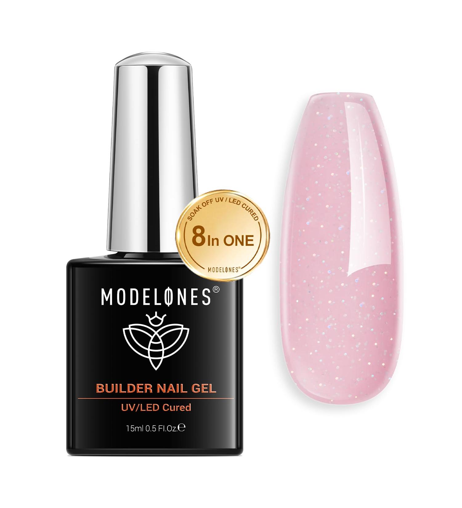 Modelones Nude Glitter Pink Builder Nail Gel - 8-in-1 Strengthener & Extension Gel - 15ML Bottle - Ideal Gift for Women - Buy Online on SooperMarket.com