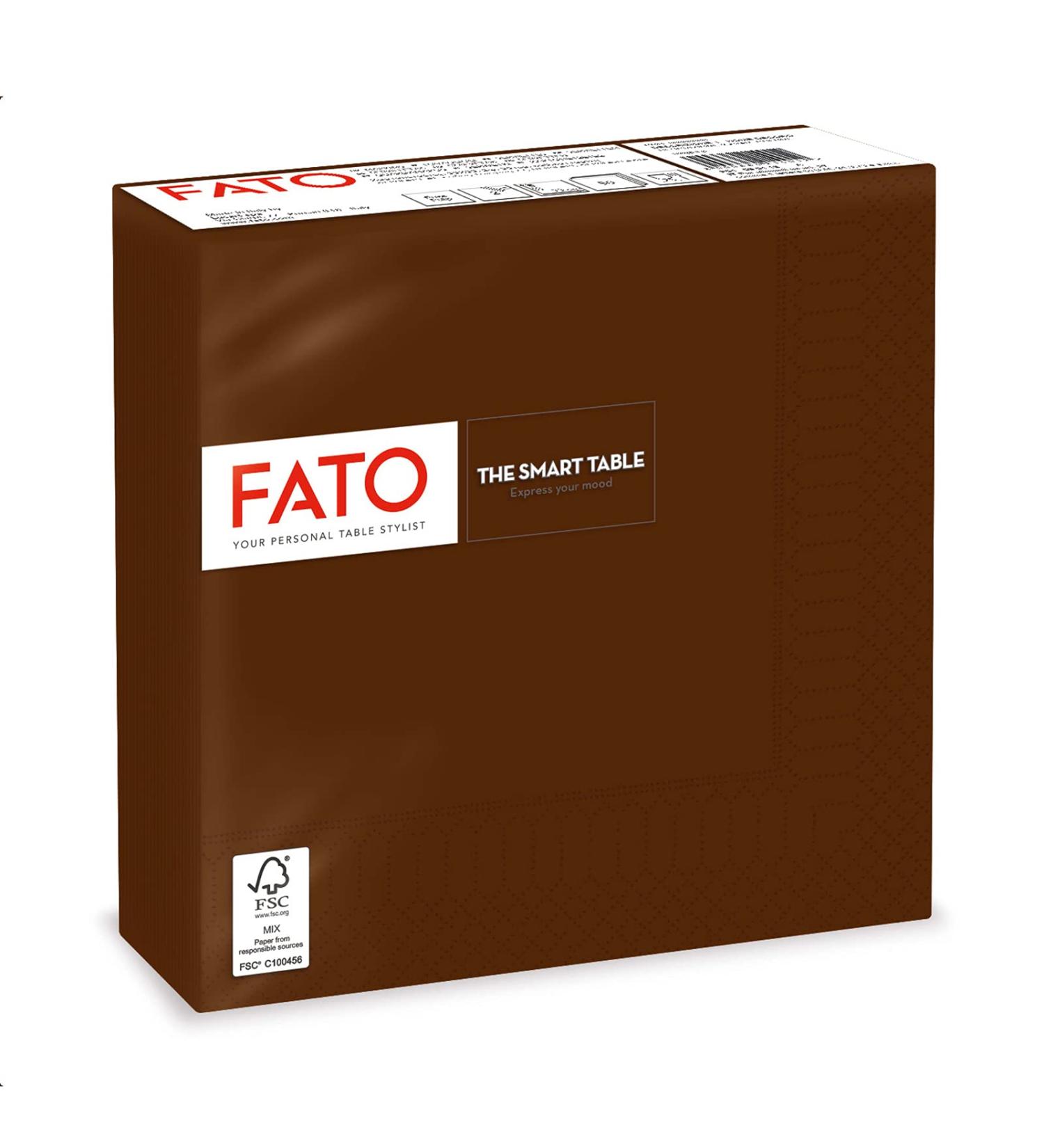 Fato Disposable Paper Napkins - 50 Pack 33x33 cm 4-Folded 2-Layer Chocolate Color Ideal for Lunch & Buffets - 100% Pure Cellulose FSC Certified - Buy Online on SooperMarket.com