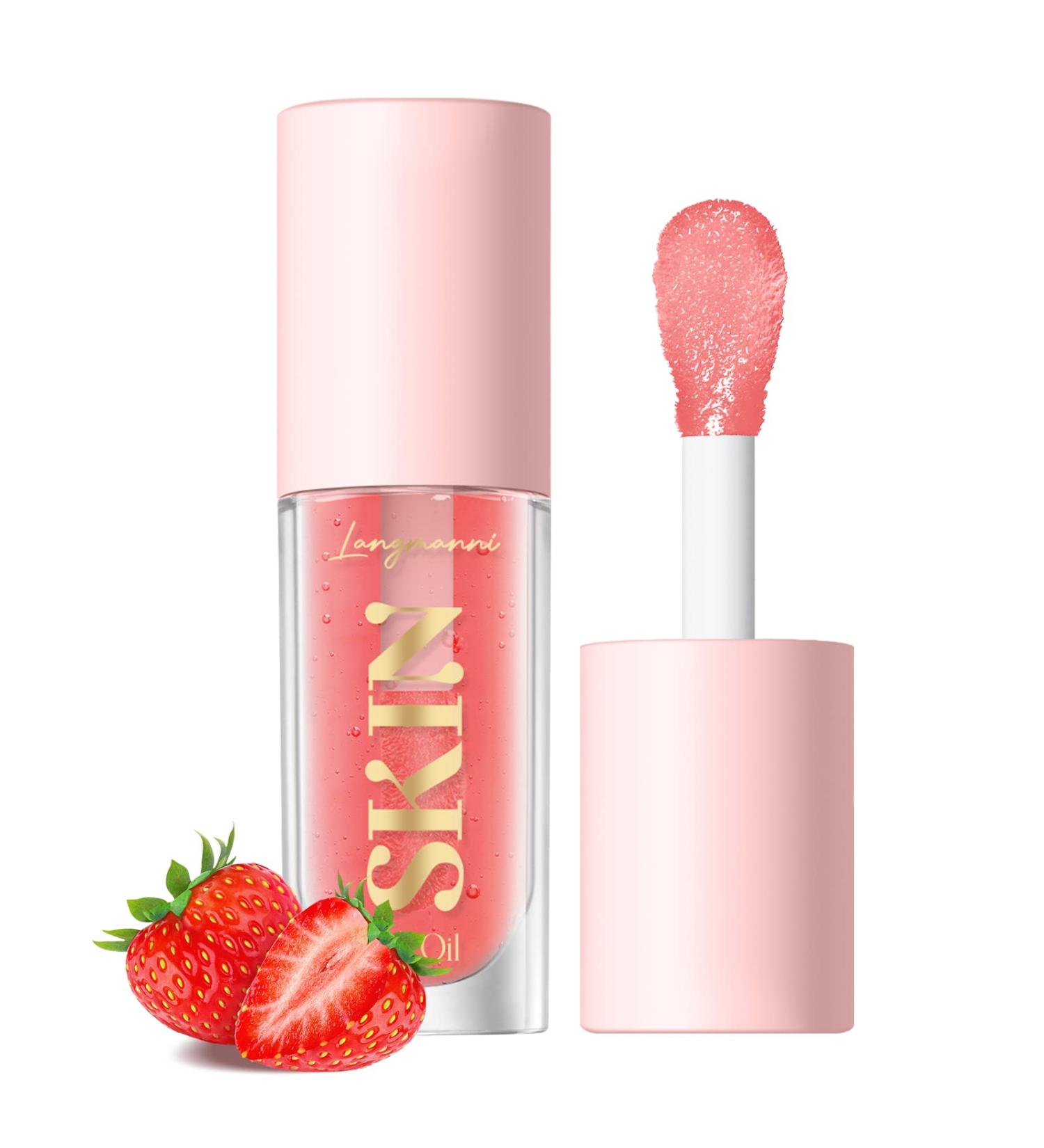 LANGMANNI Moisturizing Lip Oil - No-Sticky Lip Gloss & Balm for Hydrating & Nourishing Dry Lips (Strawberry) - Buy Online on SooperMarket.com