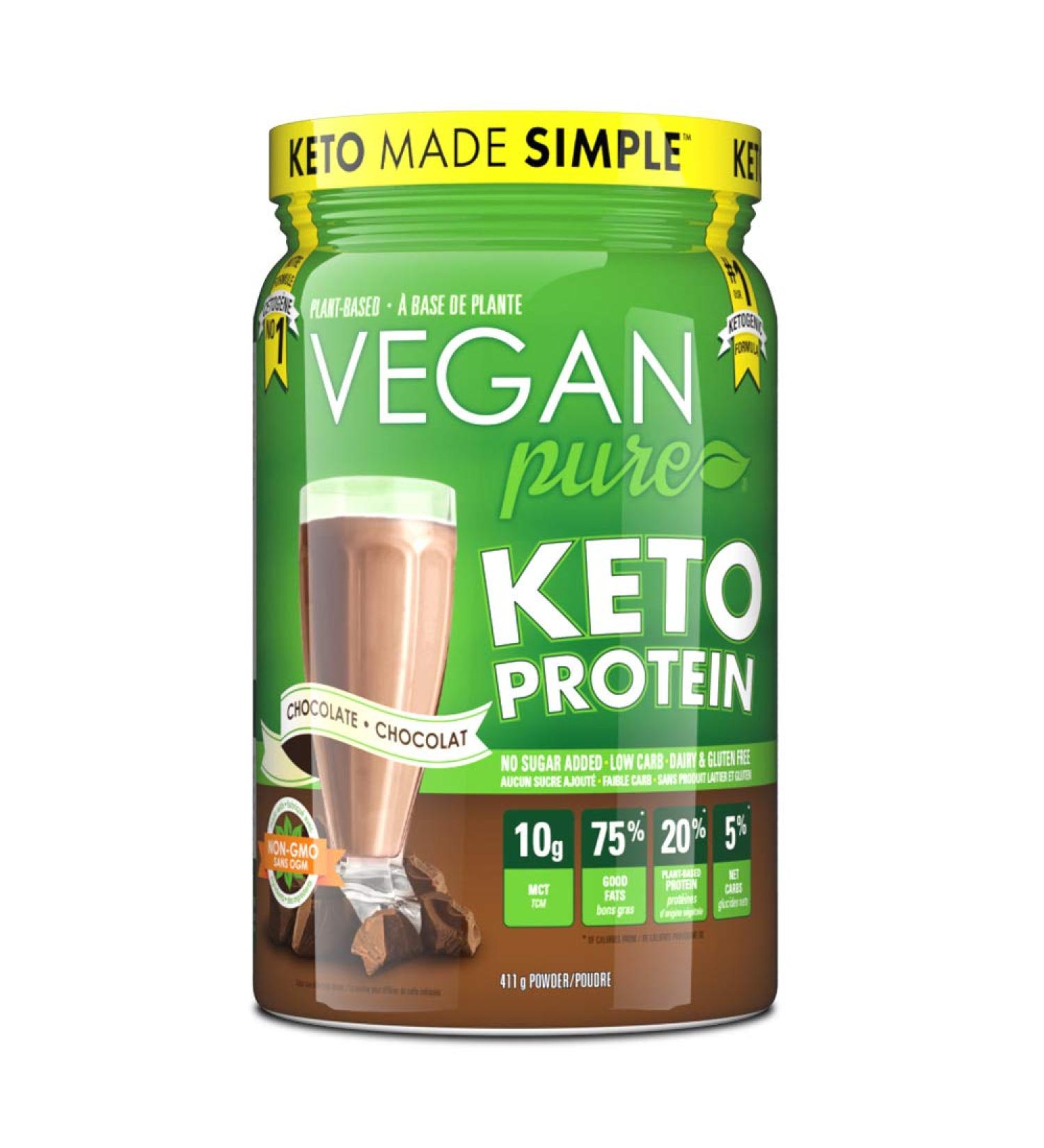 Keto Protein Powder with 10g MCT Per Scoop Dairy & Sugar Free 1g Net Carb Helps Ketosis Chocolate Flavour Lactose Free Plant Based Keto Protein Powder by Vegan Pure - 411g - Buy Online on SooperMarket.com