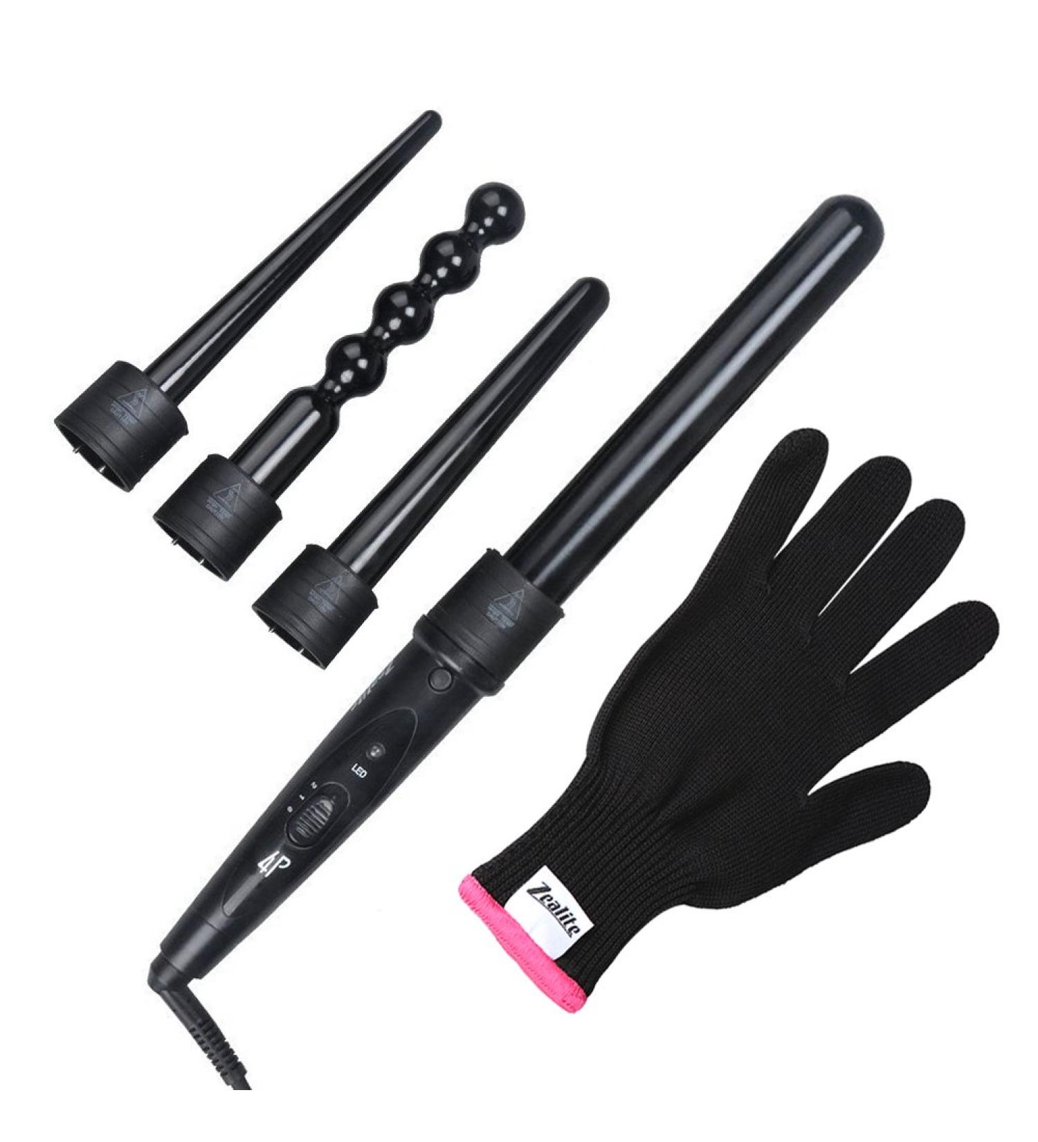 Zealite 4-in-1 Curling Wand Set | Luxurious Hair Curling Iron with Interchangeable Ceramic Barrels & Heat Resistant Glove - International Shipping - Buy Online on SooperMarket.com