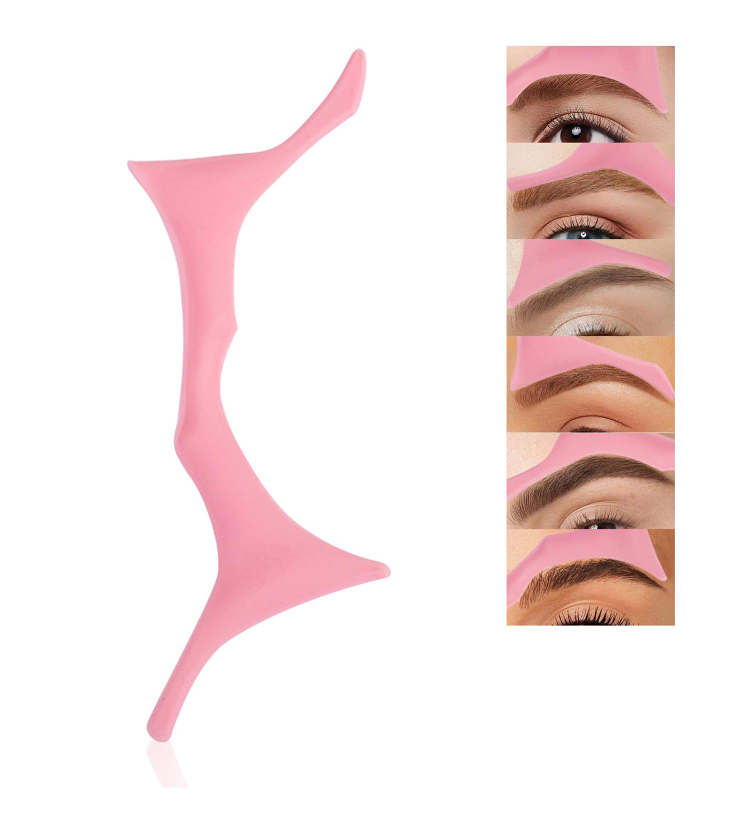 Silicone Eyebrow Stencils - 6 in 1 Reusable Templates for Easy Brow Stamp & Eye Makeup - Perfect for Beginners - Pink - Buy Online on SooperMarket.com