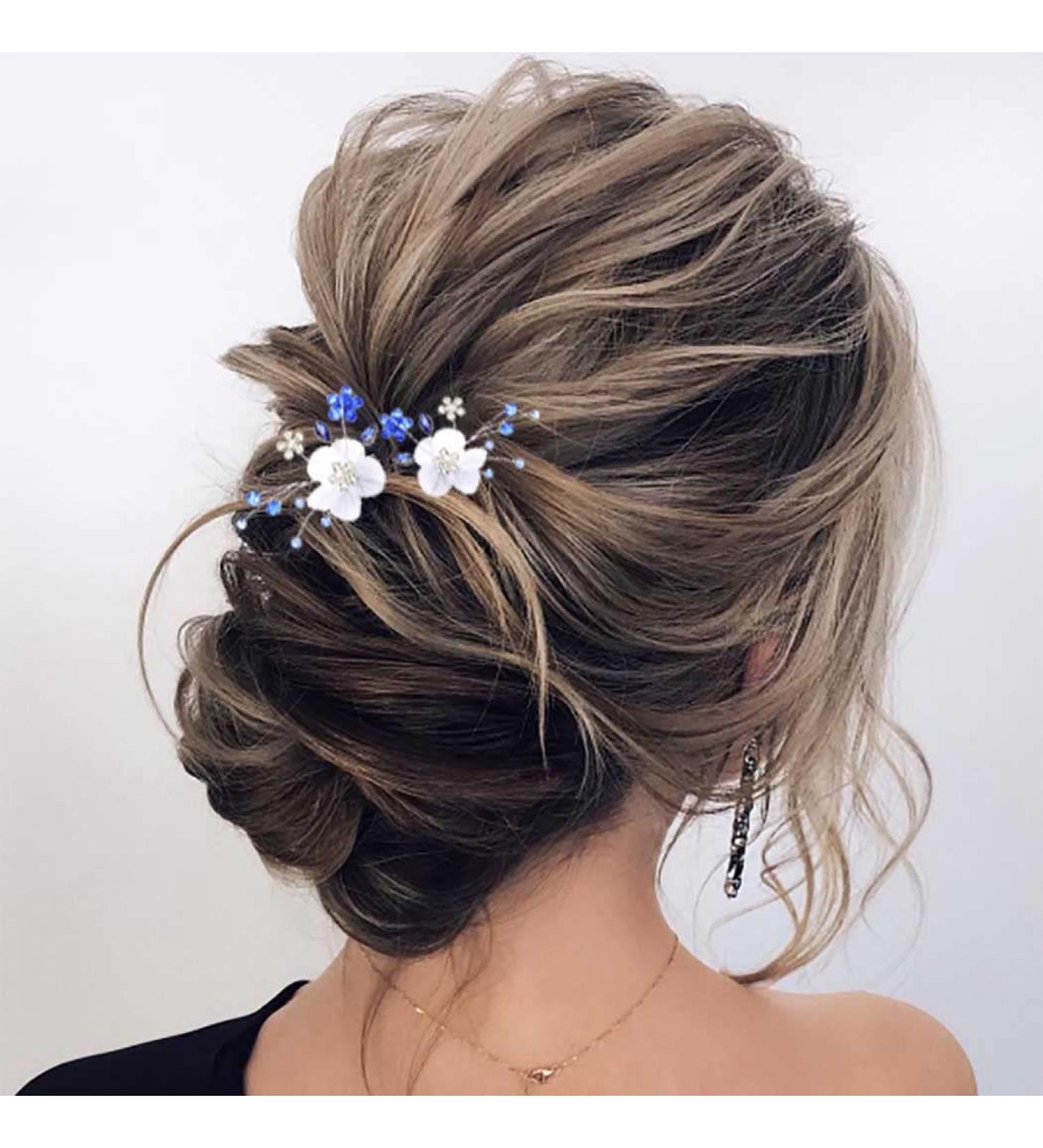Blue Rhinestone Wedding Lace Flower Hair Pins - Bridal Crystal Headpieces for Women and Girls (Pack of 2) - Buy Online on SooperMarket.com