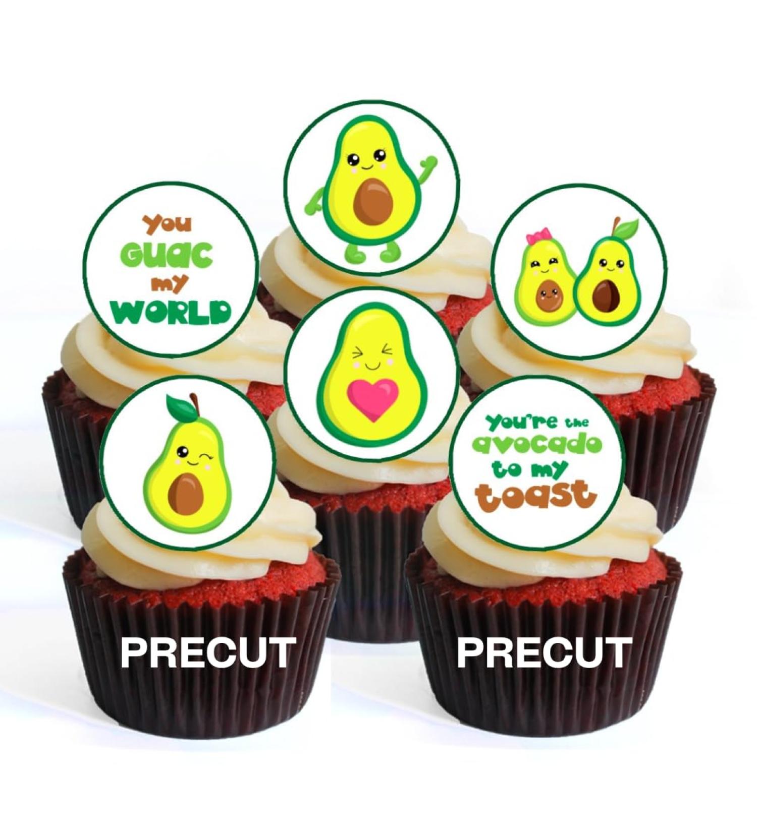 24 PRECUT Avocado Edible Cupcake Toppers - Cute Avocado Theme Premium Thickness SWEETENED VANILLA - wafer card disc cake decorations - Buy Online on SooperMarket.com