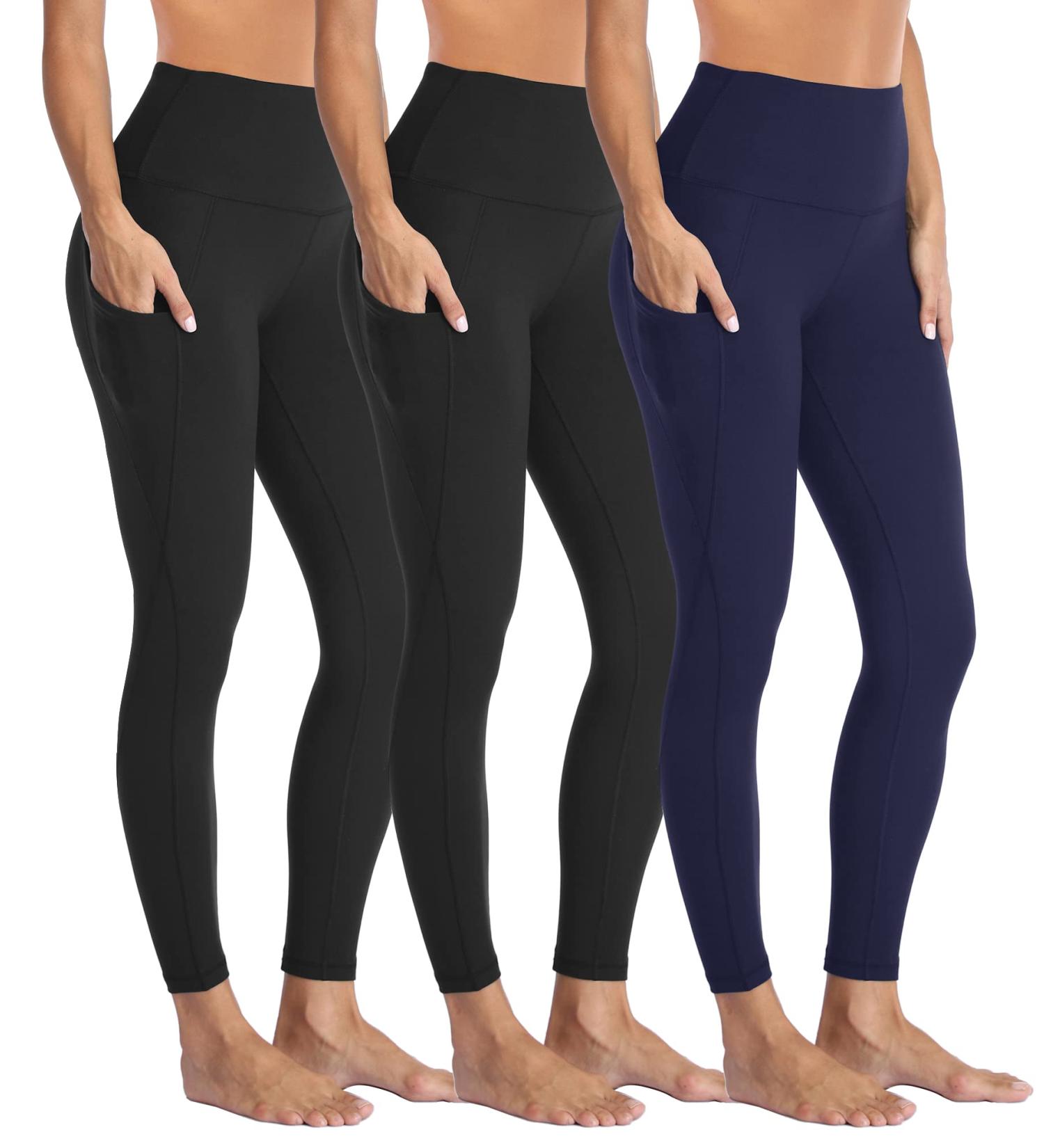 Highdays Women's 3 Pack Leggings with Pockets | High Waist Tummy Control Yoga Pants | Black, Black, Navy Blue | XX-Large - Buy Online on SooperMarket.com