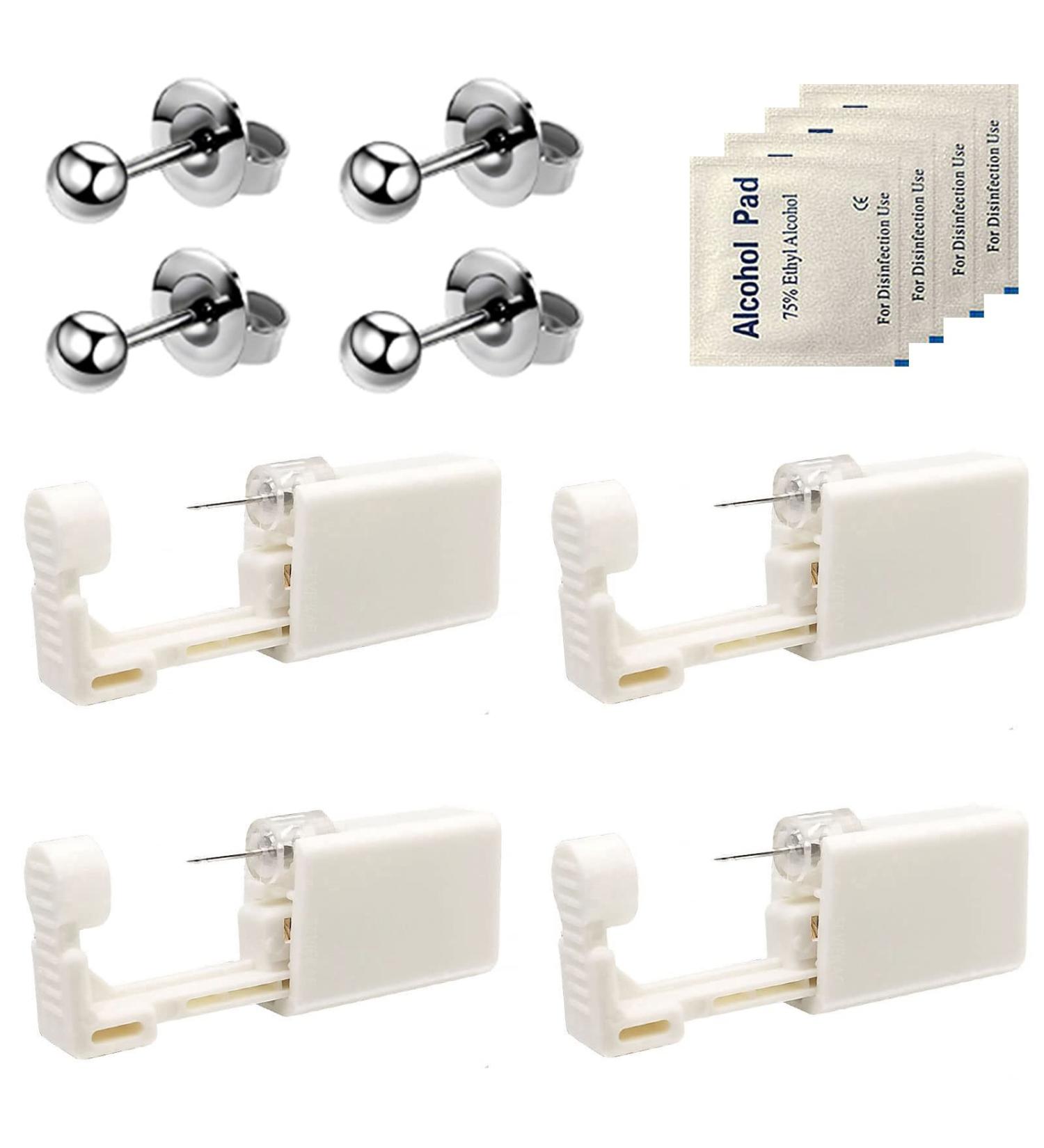 4 Pack Disposable Self Ear Piercing Gun Kit with Earring Studs - Light Grey - Buy Online on SooperMarket.com